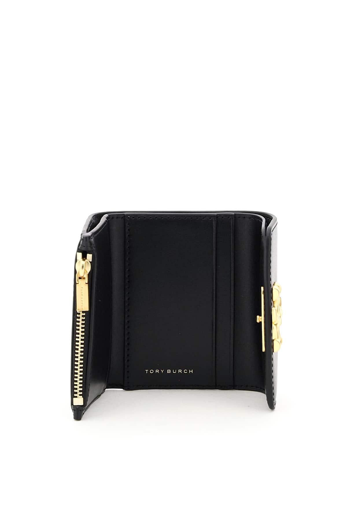 Tory Burch Leather Eleanor Mini Wallet in Black | Lyst