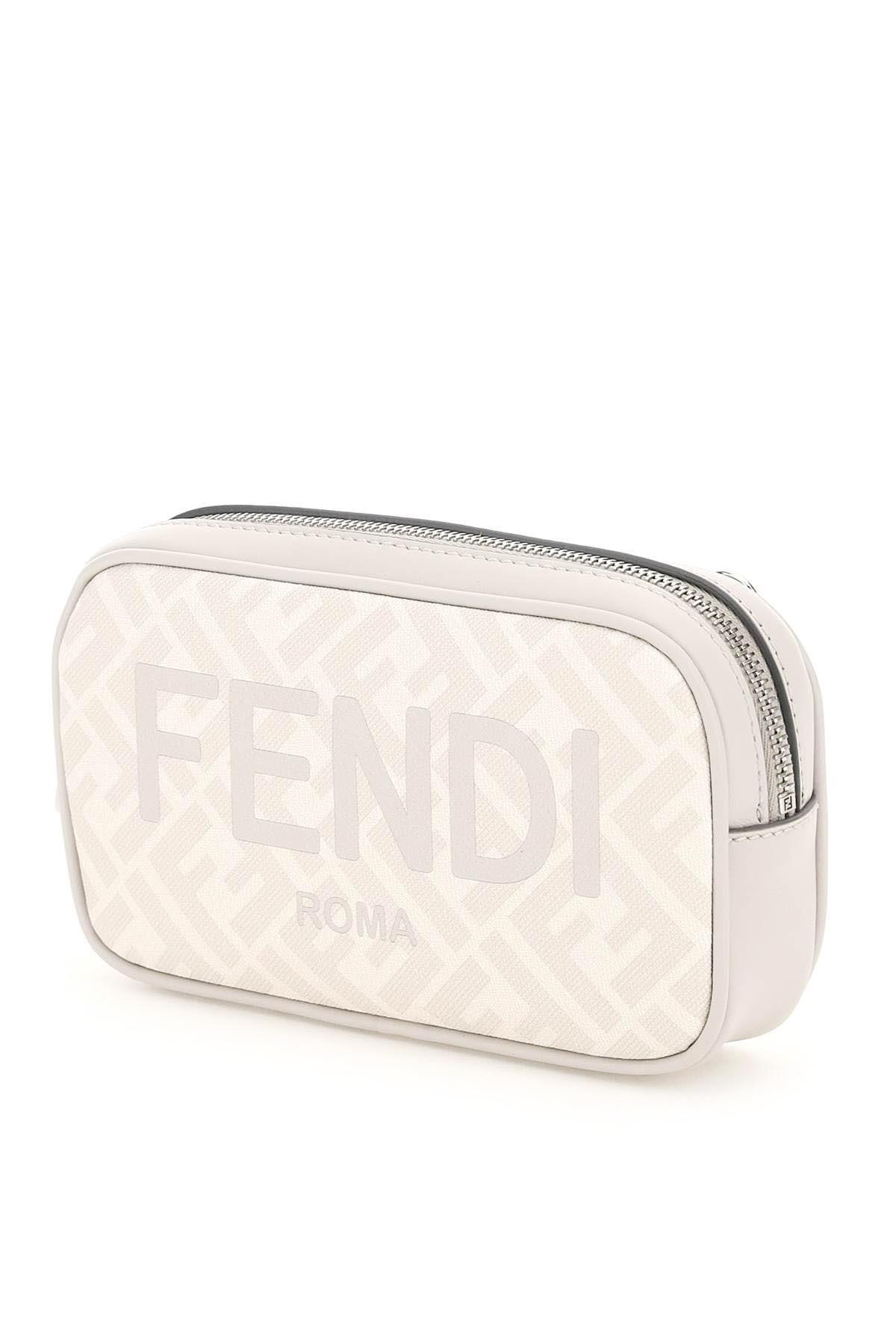 Fendi Compact Camera Case In ROMA Logo FF Motif Fabric White