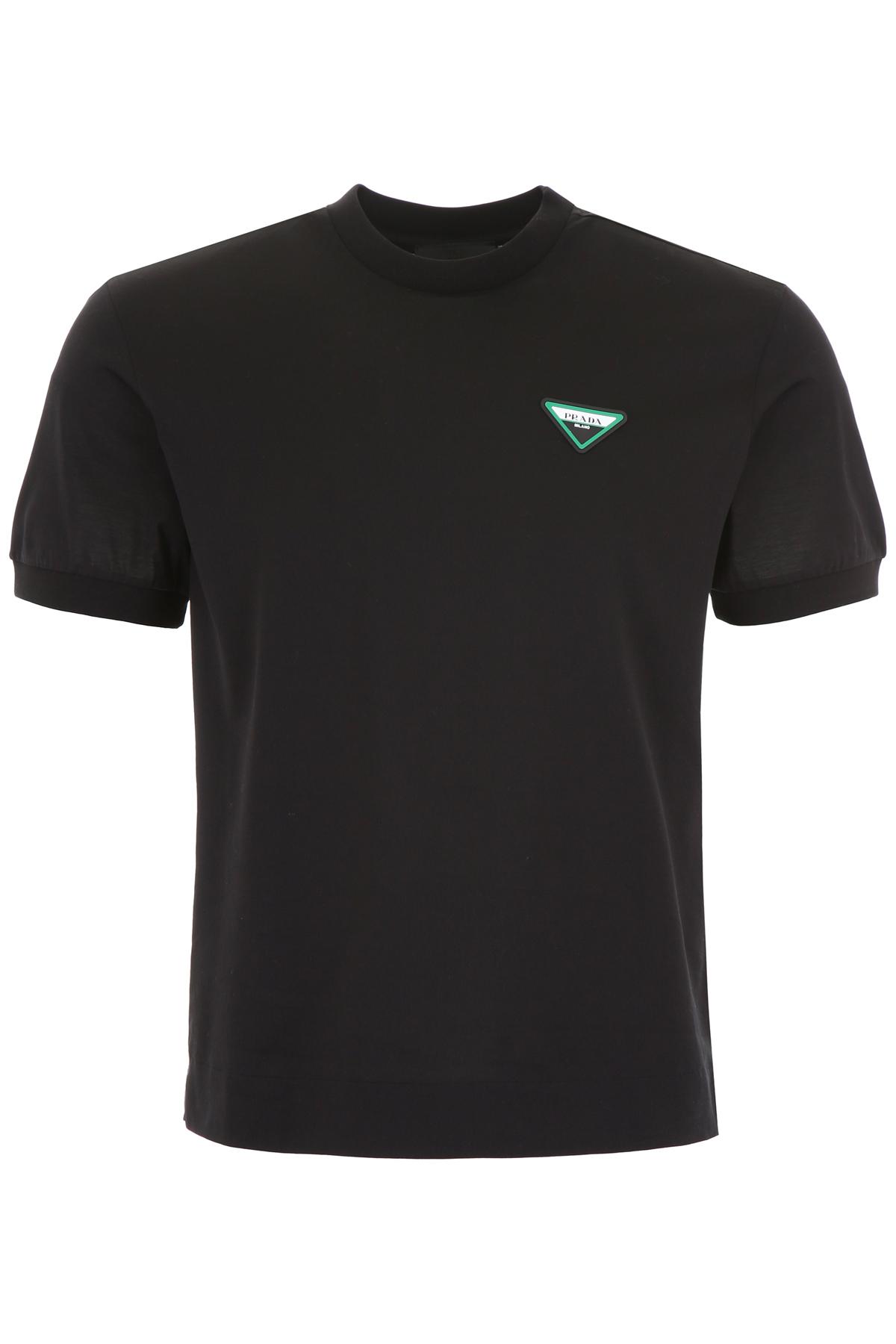 Prada Logo Triangle Cotton Tshirt in Black for Men Lyst