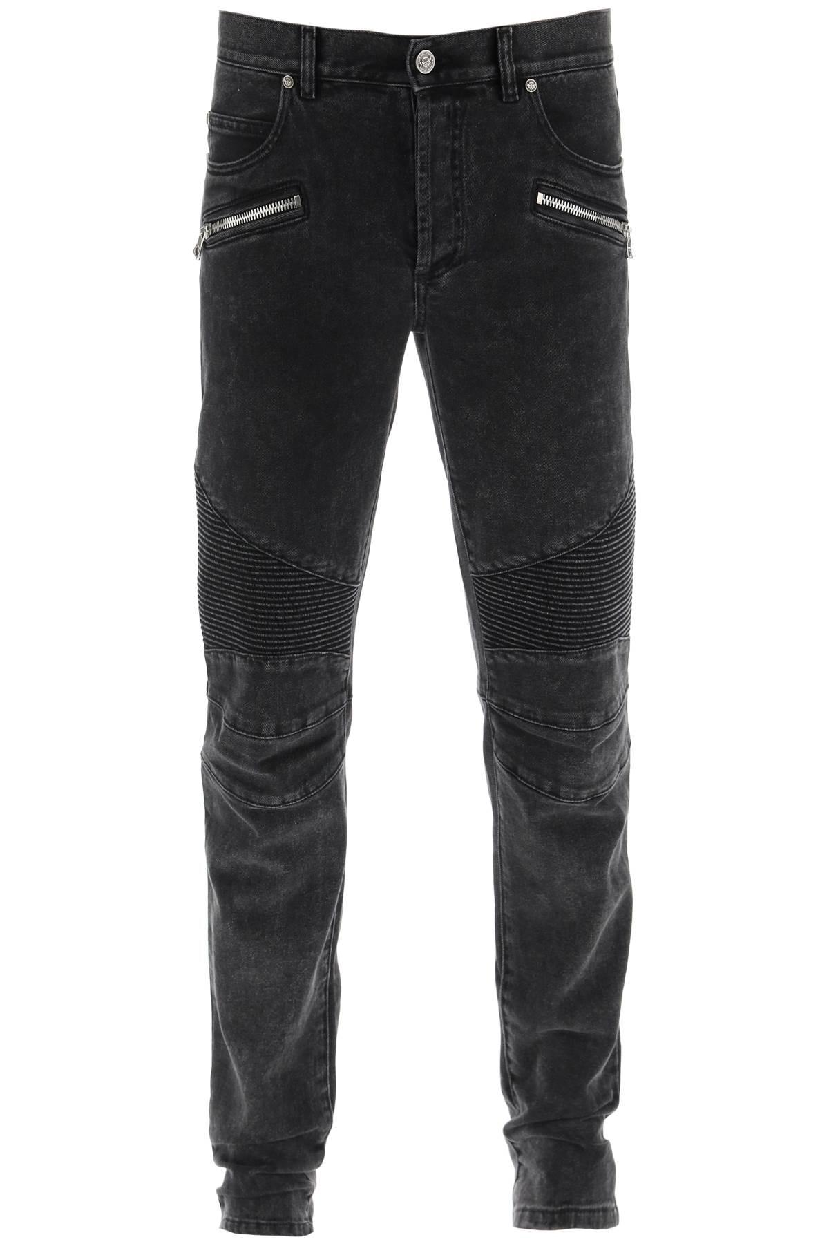 Balmain Tapered Biker Jeans in Black for Men | Lyst