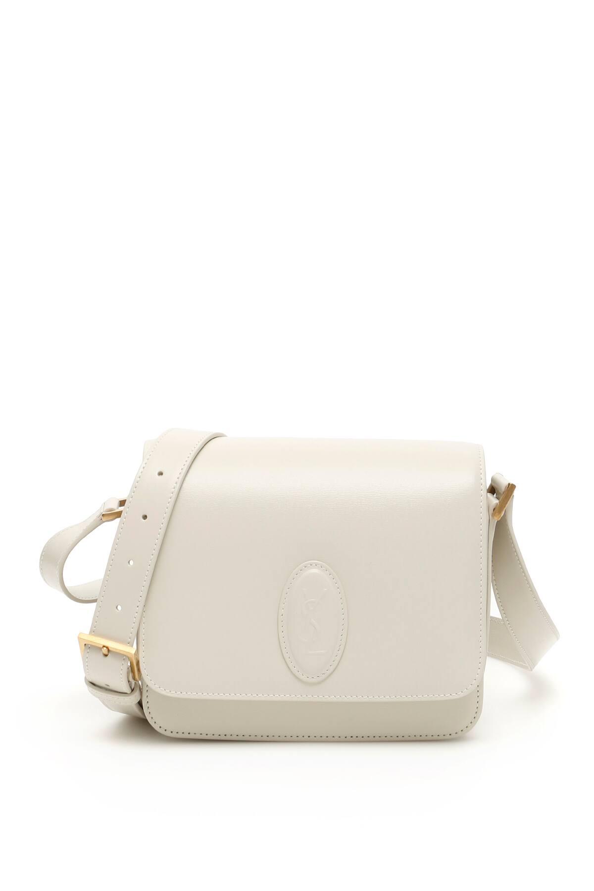 Saint Laurent Leather Le 61 Small Saddle Bag in White,Grey (White 