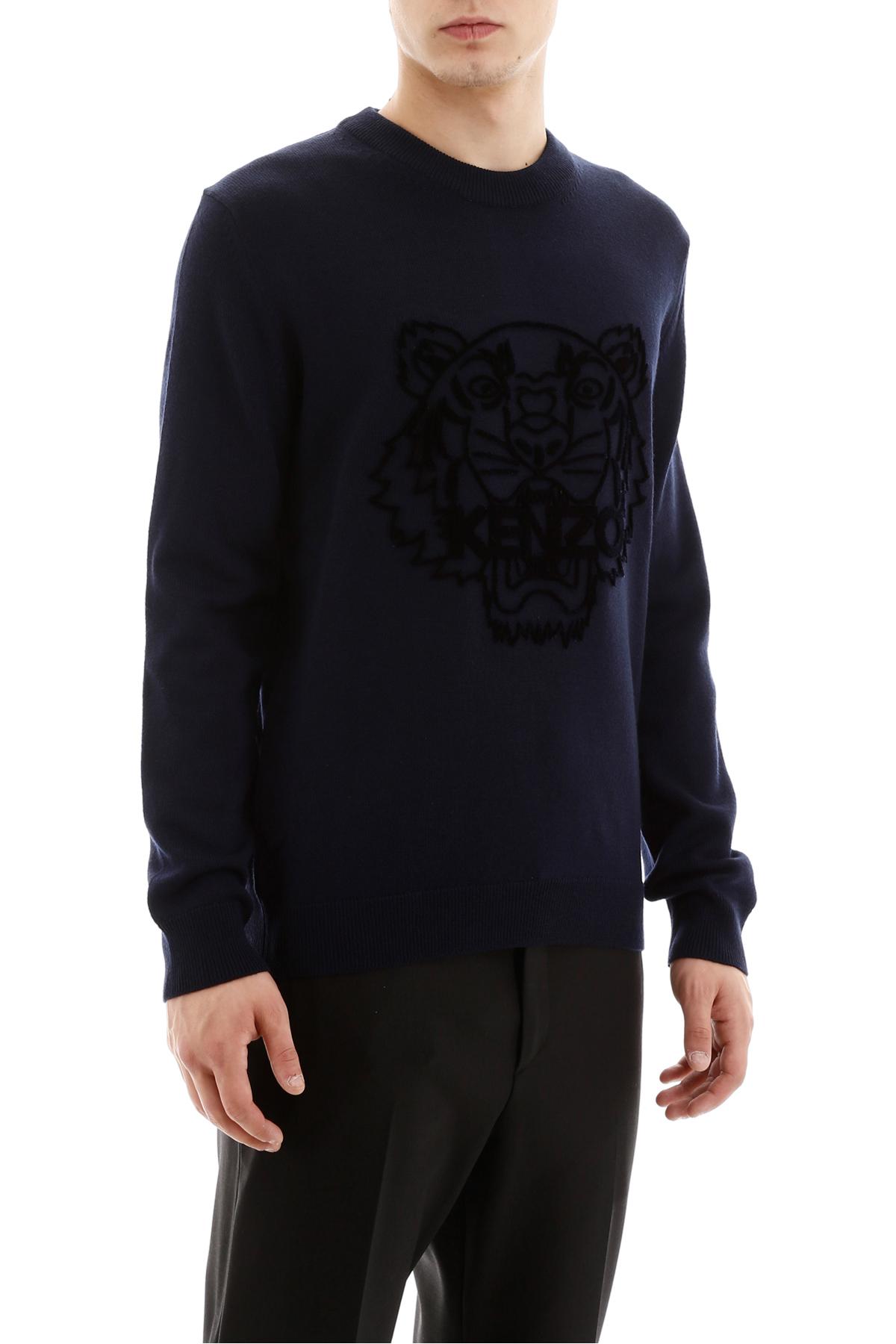 KENZO Wool Tiger Pull in Blue for Men - Lyst