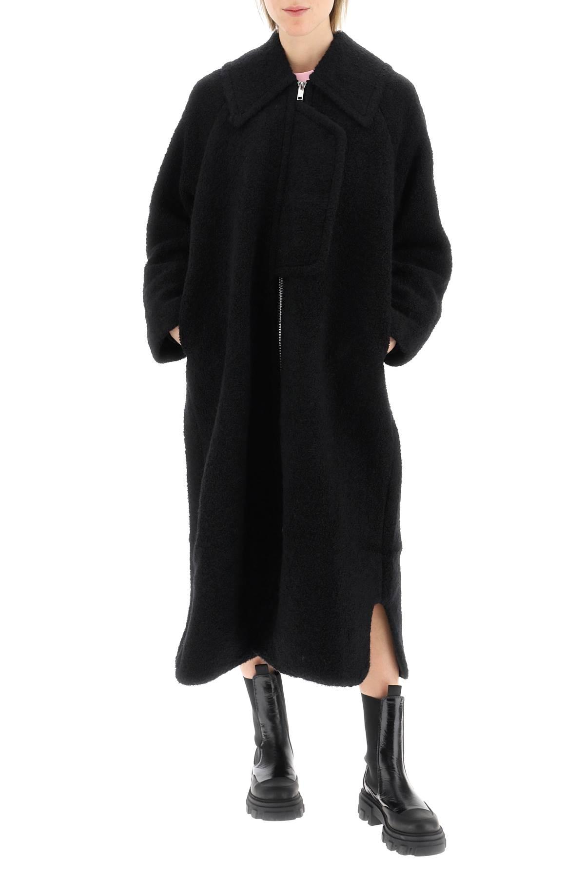 Ganni Boucle Wool Long Coat in Black | Lyst