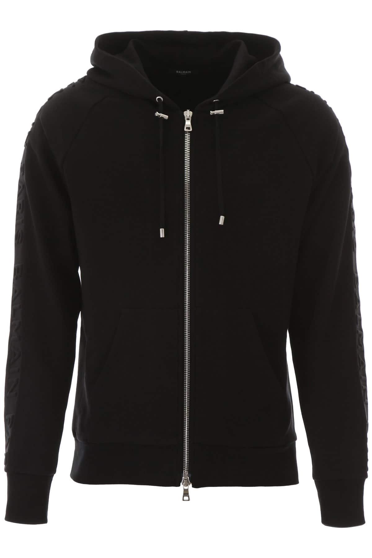 Balmain Cotton Hoodie With Embossed Logo in Black for Men - Lyst