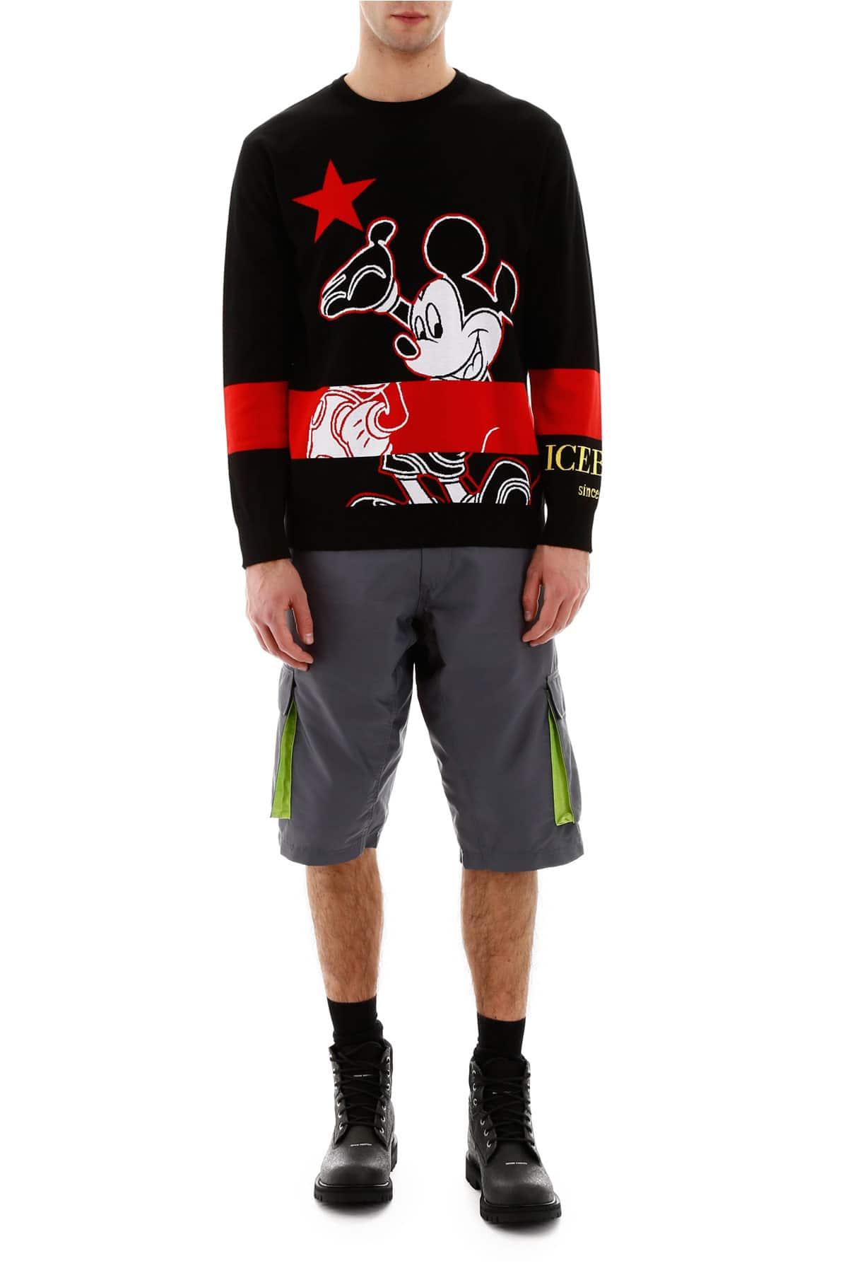 Iceberg Cotton Mickey Mouse Pullover in Black,Red,White (Red) for Men