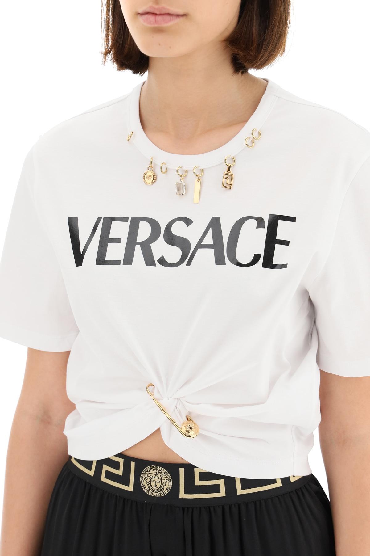 Versace Cropped T-shirt With Charms | Lyst