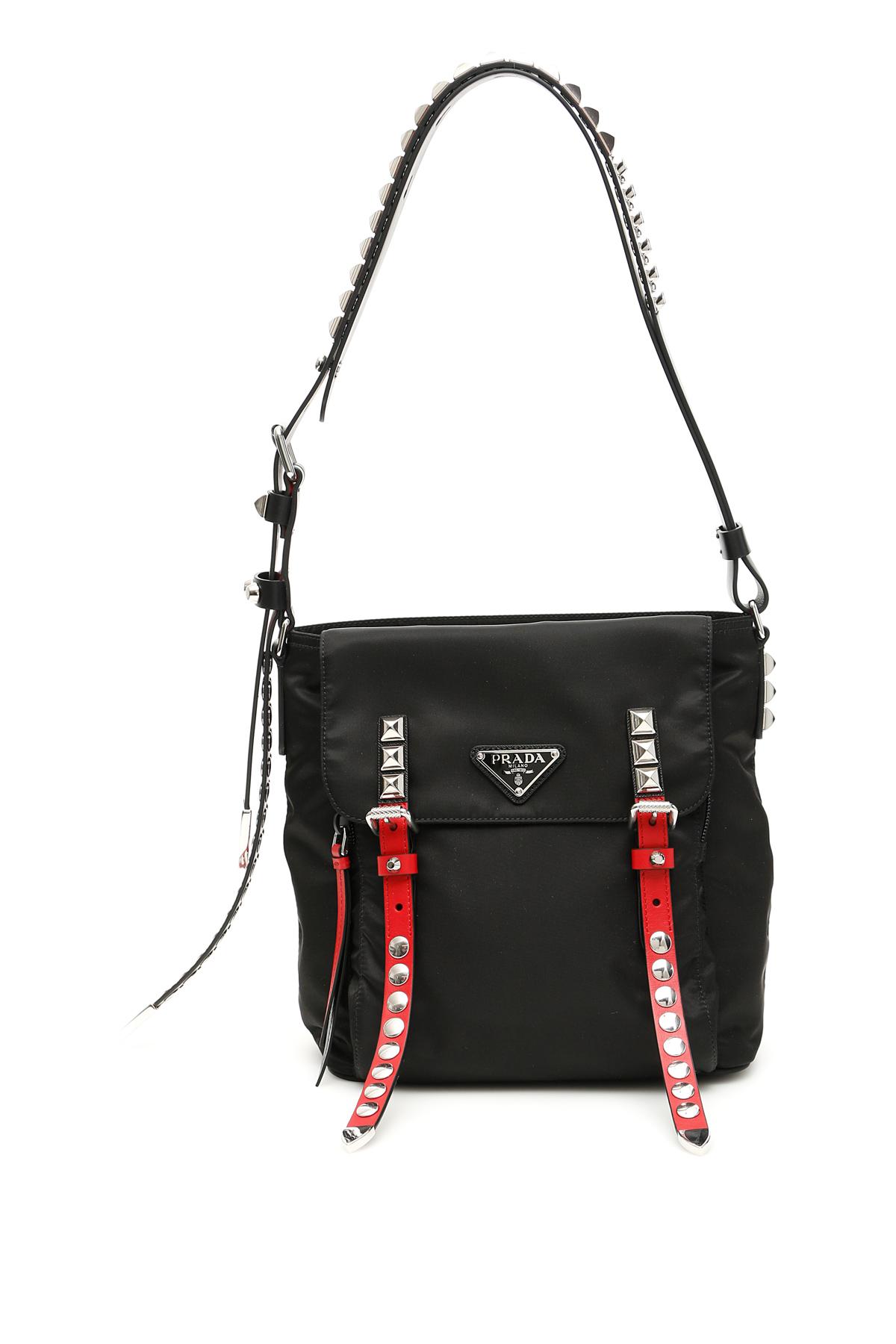Prada Synthetic Nylon Bucket Bag With Studs in White - Lyst