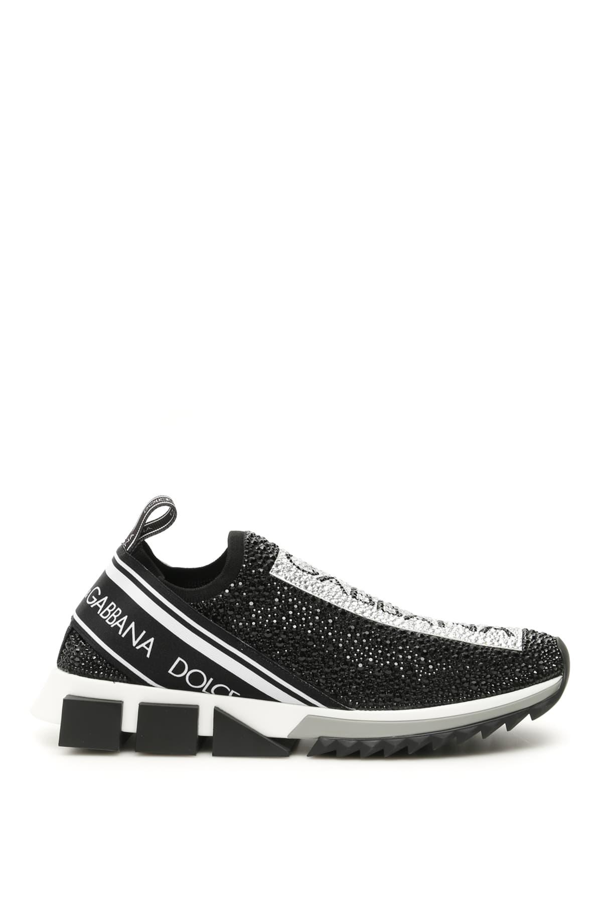 Dolce & Gabbana Leather Crystal Sorrento Sneakers in Black,White,Grey ...