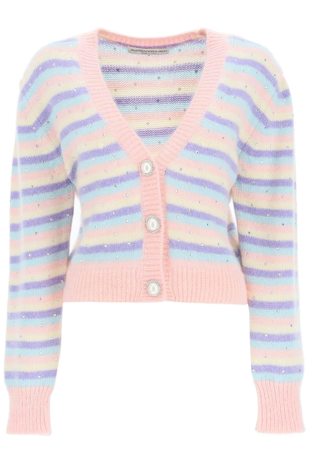 Alessandra Rich Wool Striped Rhinestone-embellished Cropped Cardigan in Blue Womens Clothing Jumpers and knitwear Cardigans 