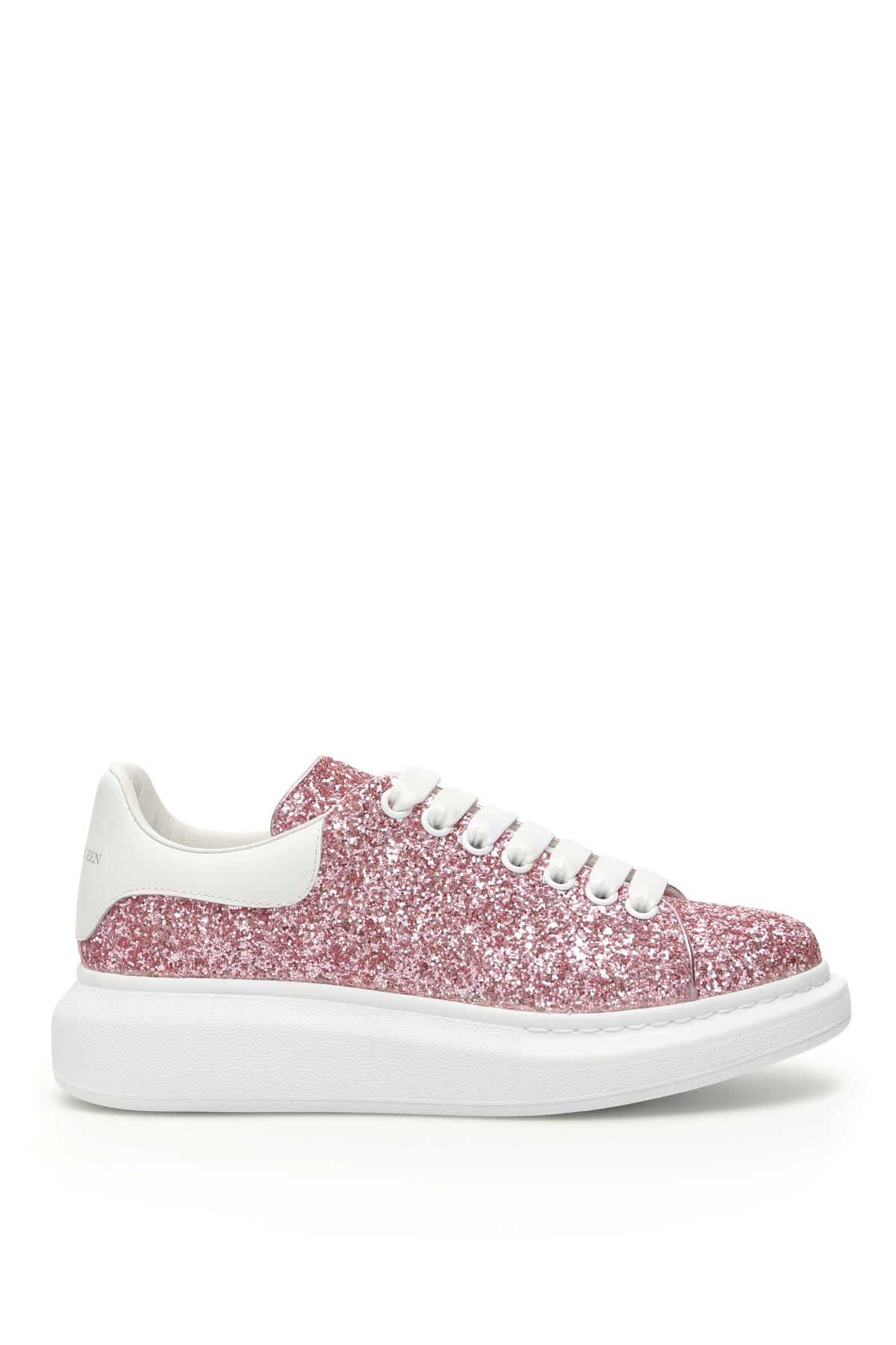 Alexander McQueen Leather Glitter Oversize Sneakers in Pink,White (Pink