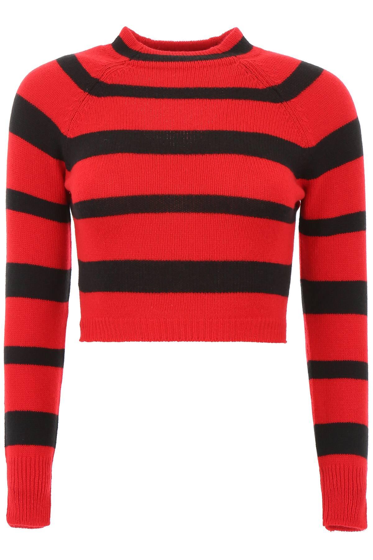 Miu Miu Striped Cashmere Pullover in Red,Black (Red) - Lyst