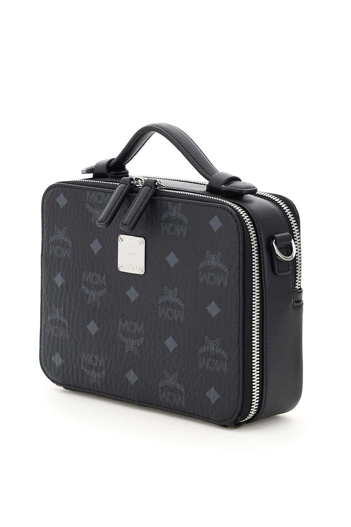 MCM Leather Klassik Visetos Small Crossbody Bag in Black,Grey (Black