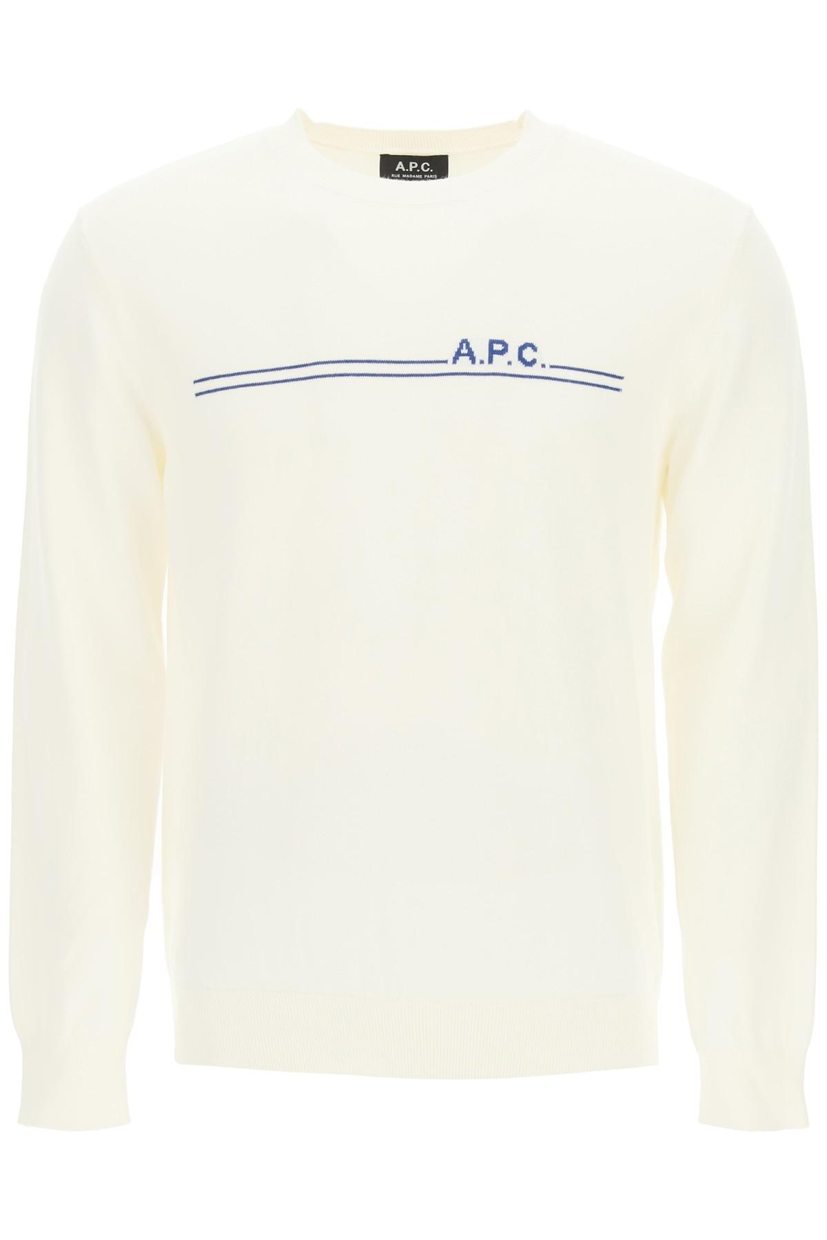 A.P.C. Eponyme Logo Intarsia Sweater Xxl Cotton cashmere in White for Men Lyst