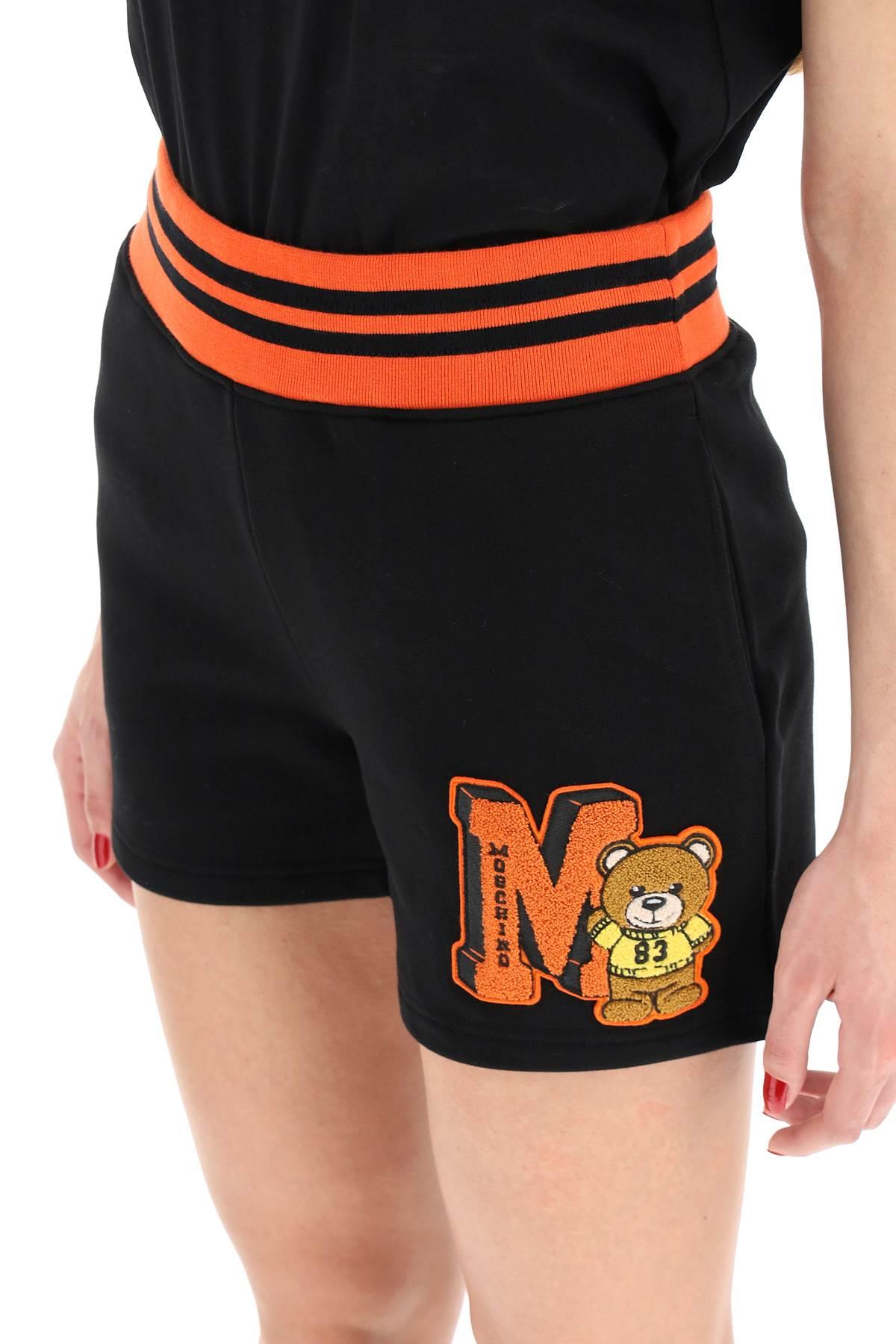 Moschino Cotton Varsity Teddy Bear Sweatshorts in Black,Orange 