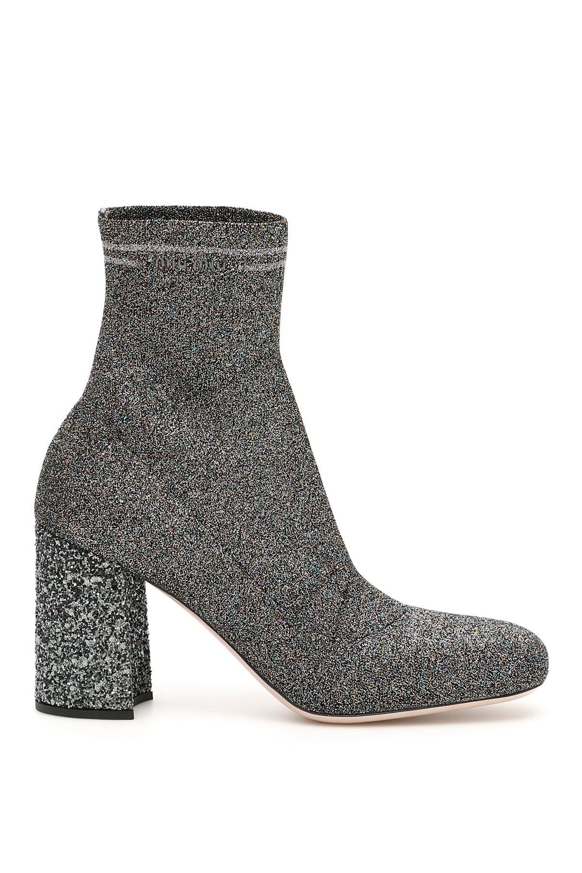 Miu Miu Leather Glitter Sock Boots in Grey (Gray) Lyst