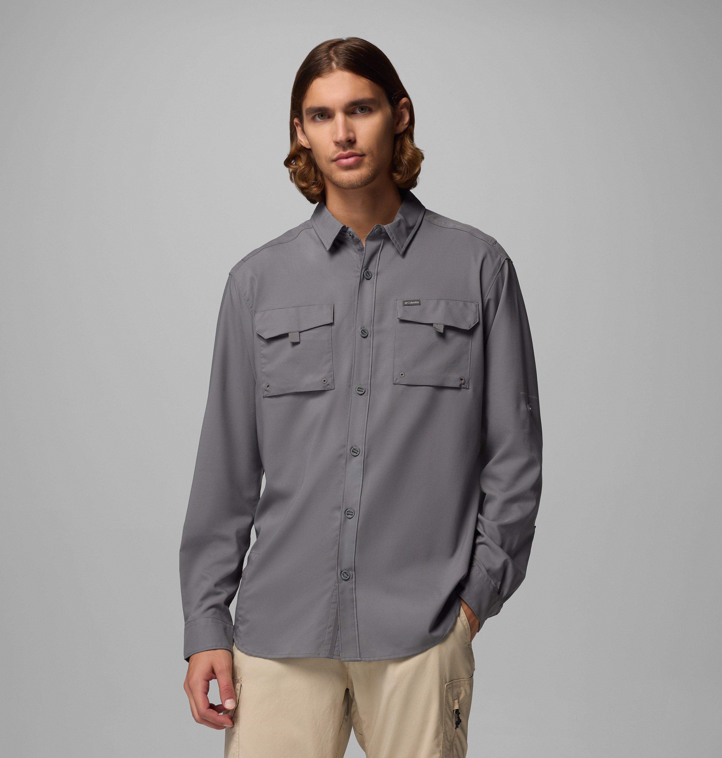 Chemise Columbia Homme Gris Clair - Manches Courtes, Légère, Avec Poche - Taille L