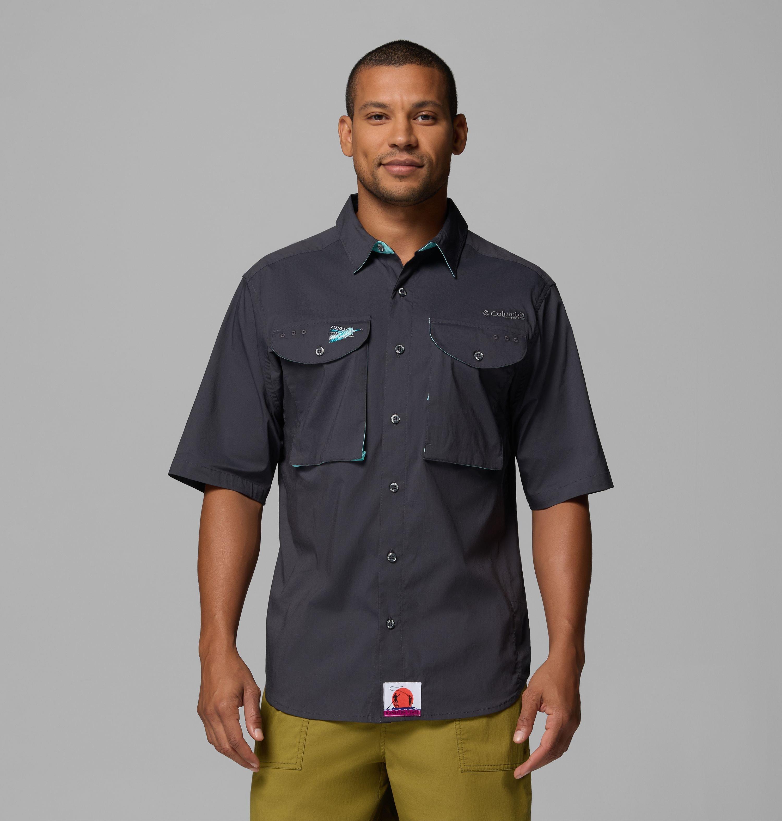Chemise Columbia Homme Vert Moyen, Manches Courtes, Taille M – Très Bon état