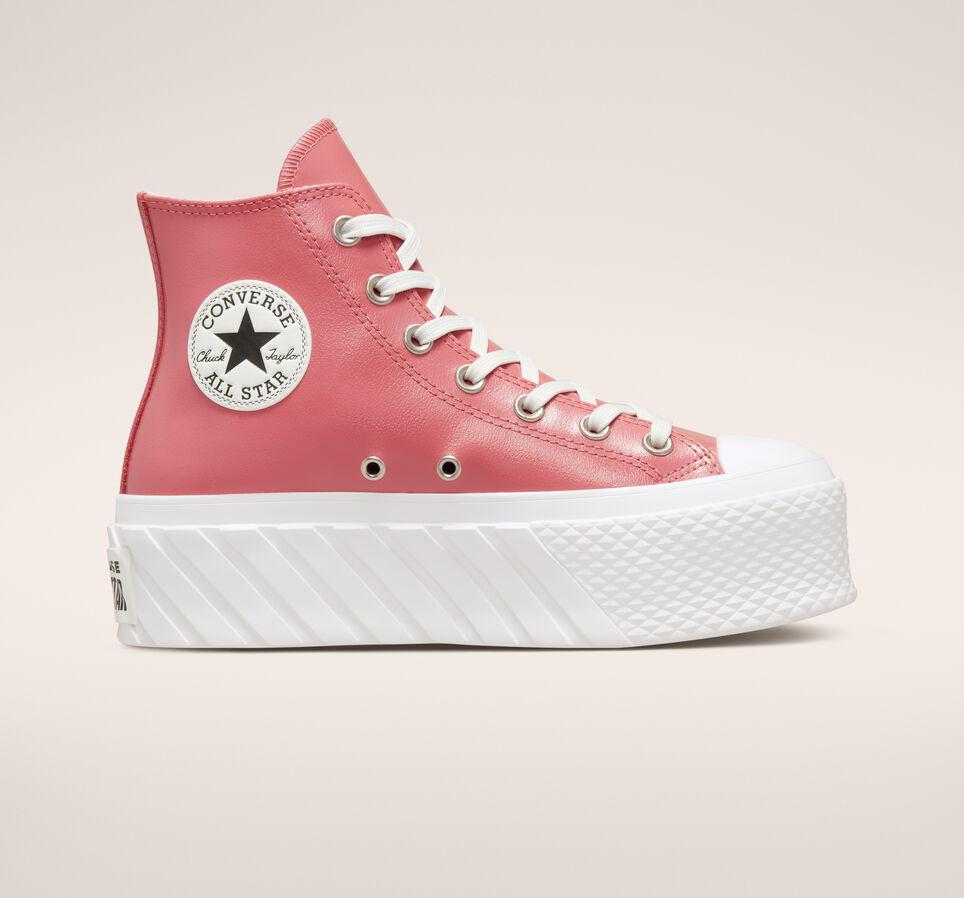 Converse Chuck Taylor All Star Lift 2x Platform Iridescent Leather in Pink  | Lyst UK