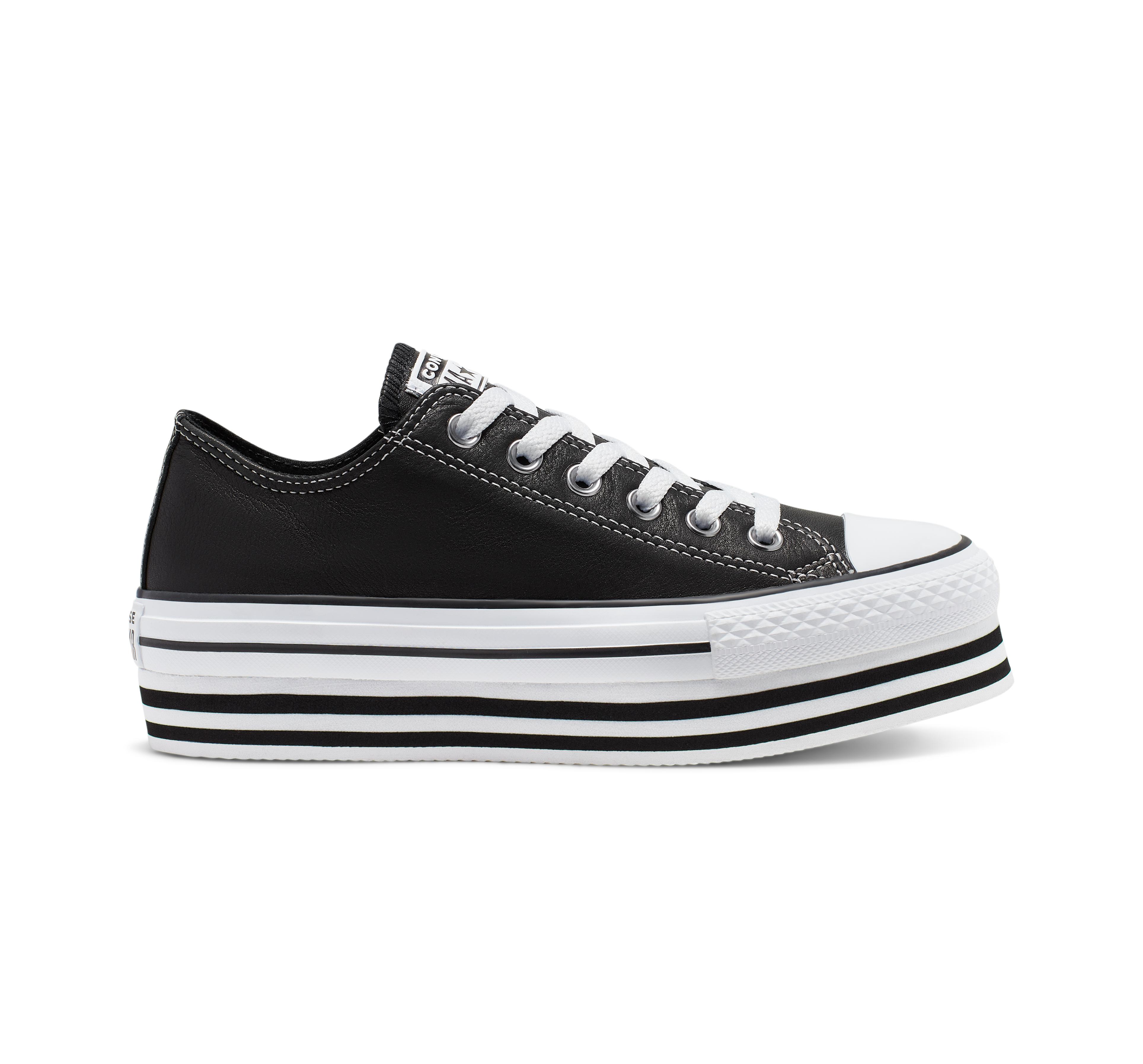 Converse Leather Chuck Taylor All Star Platform Low Top in Black - Lyst