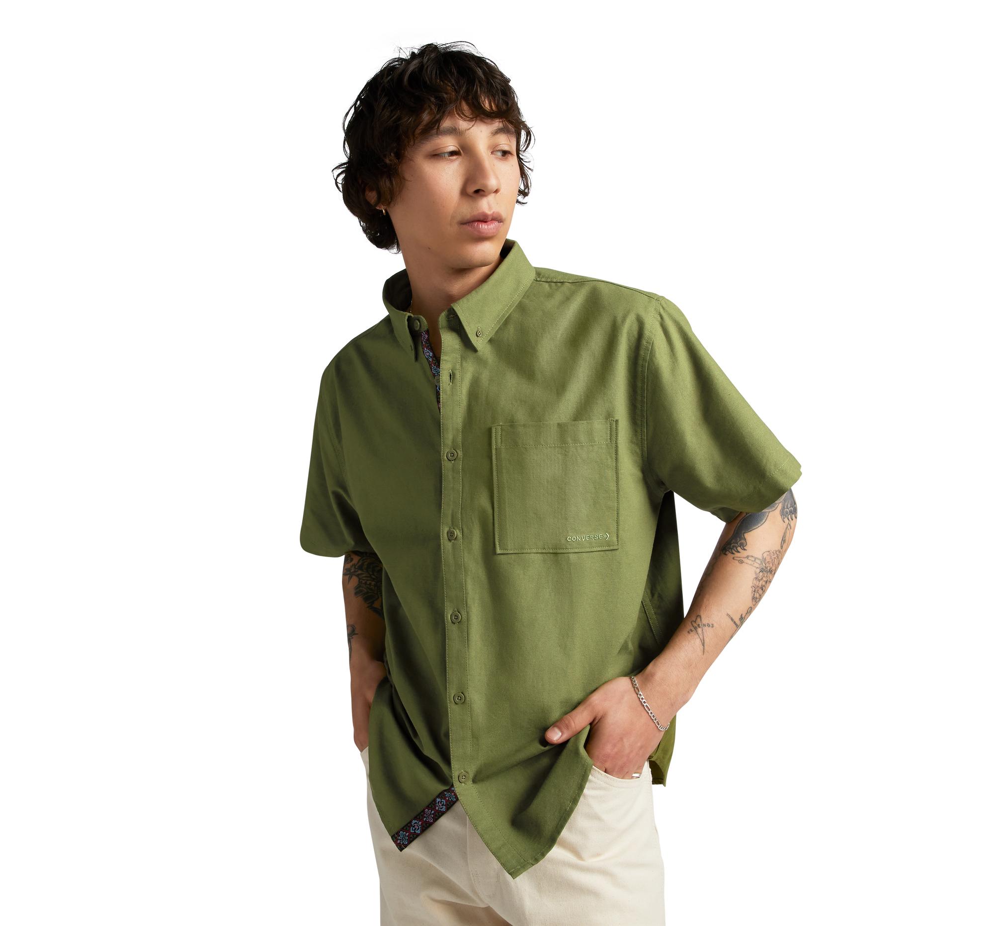 Converse Basic Woven Short Sleeve Shirt in Green for Men | Lyst