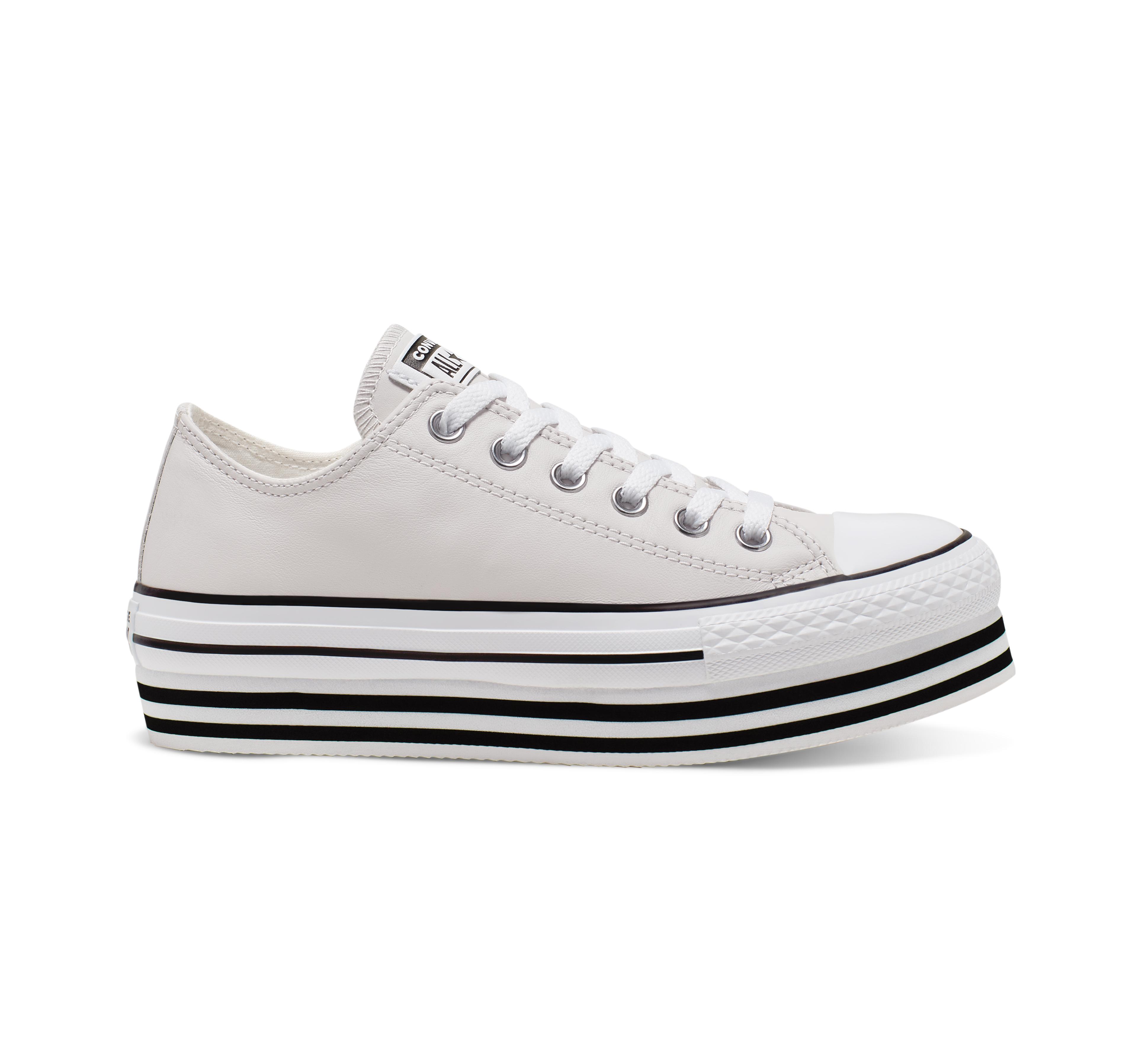 Converse Leather Chuck Taylor All Star Platform Low Top in Grey (Gray ...