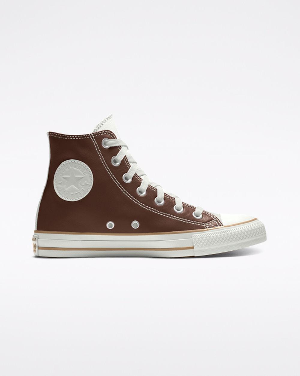 Converse Custom Chuck Taylor All Star Leather High Top in Brown for Men ...