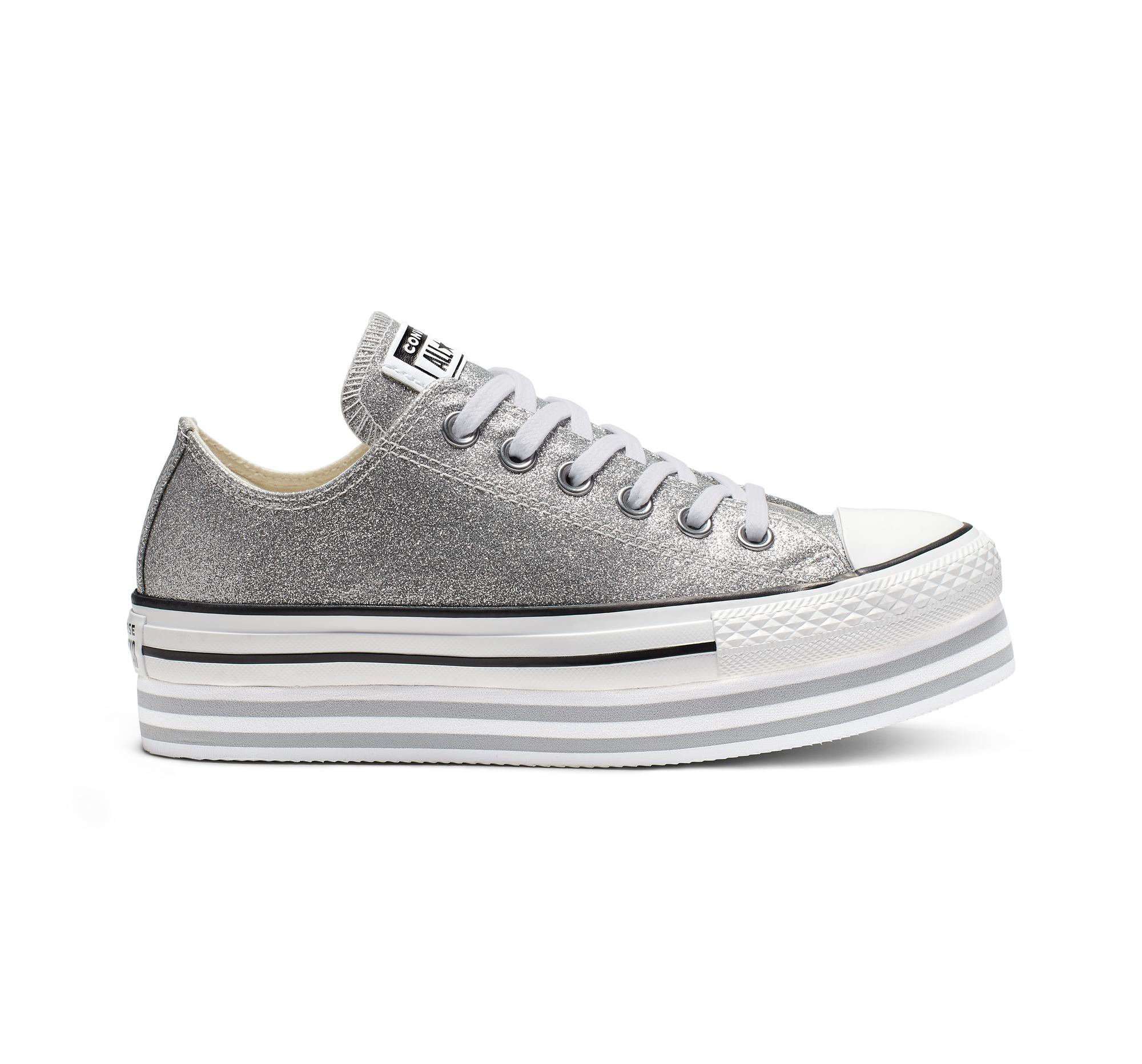 Converse Chuck Taylor All Star Shiny Metal Platform Low Top in Grey (Gray)  | Lyst