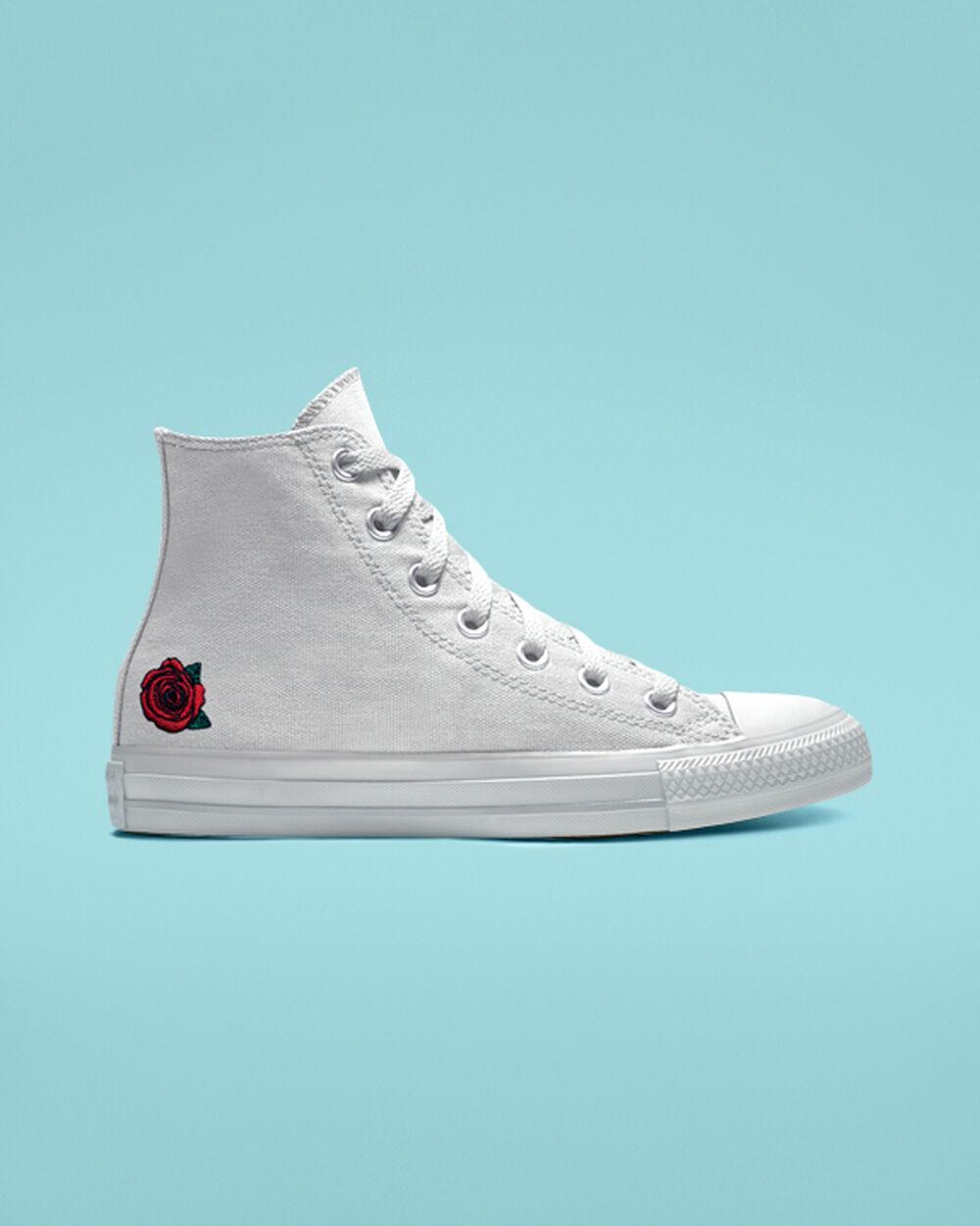 Converse Custom Chuck Taylor All Star Rose Embroidery High Top in White