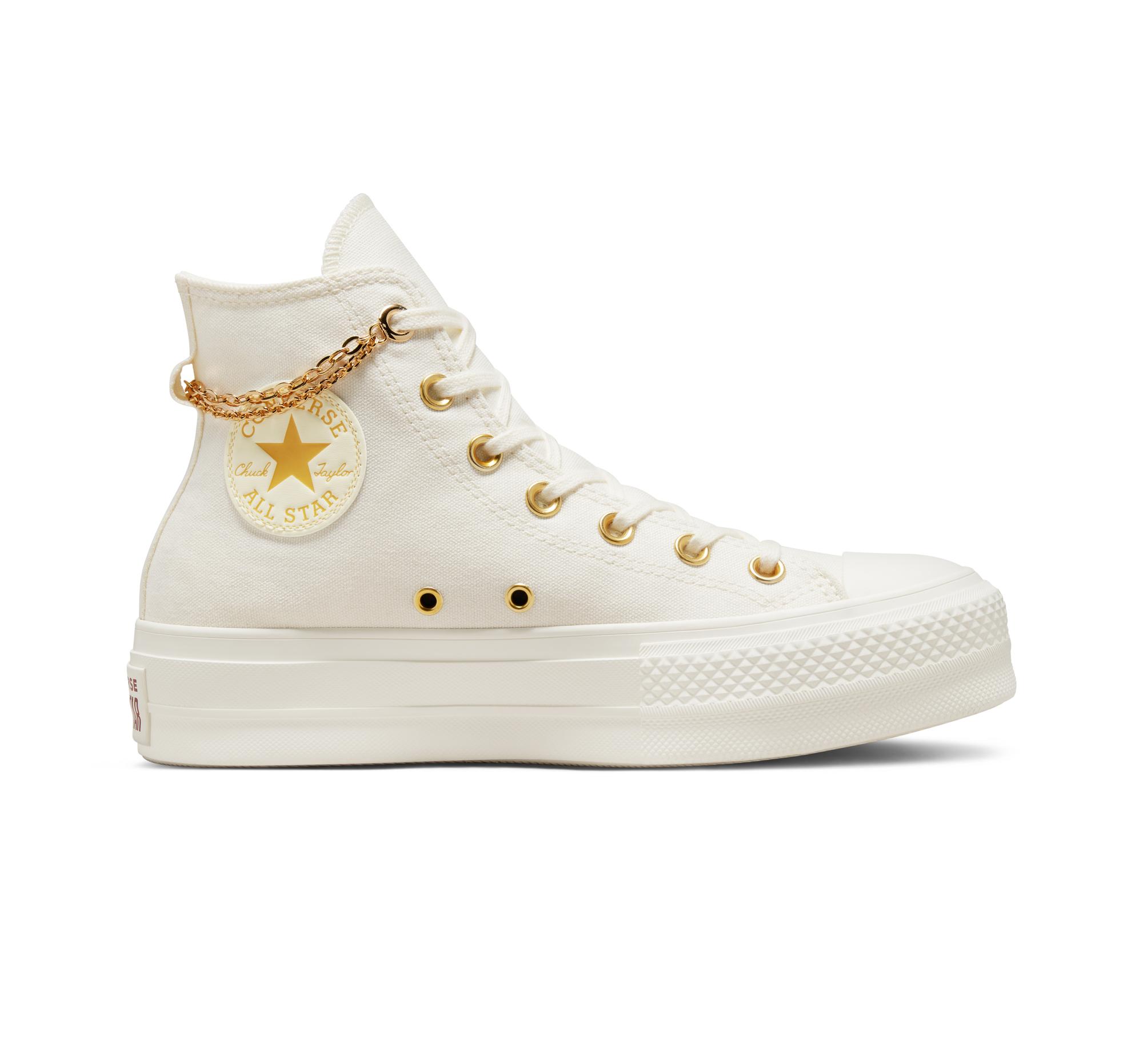 Converse Chuck All Star Lift Platform Gold Chain in White |