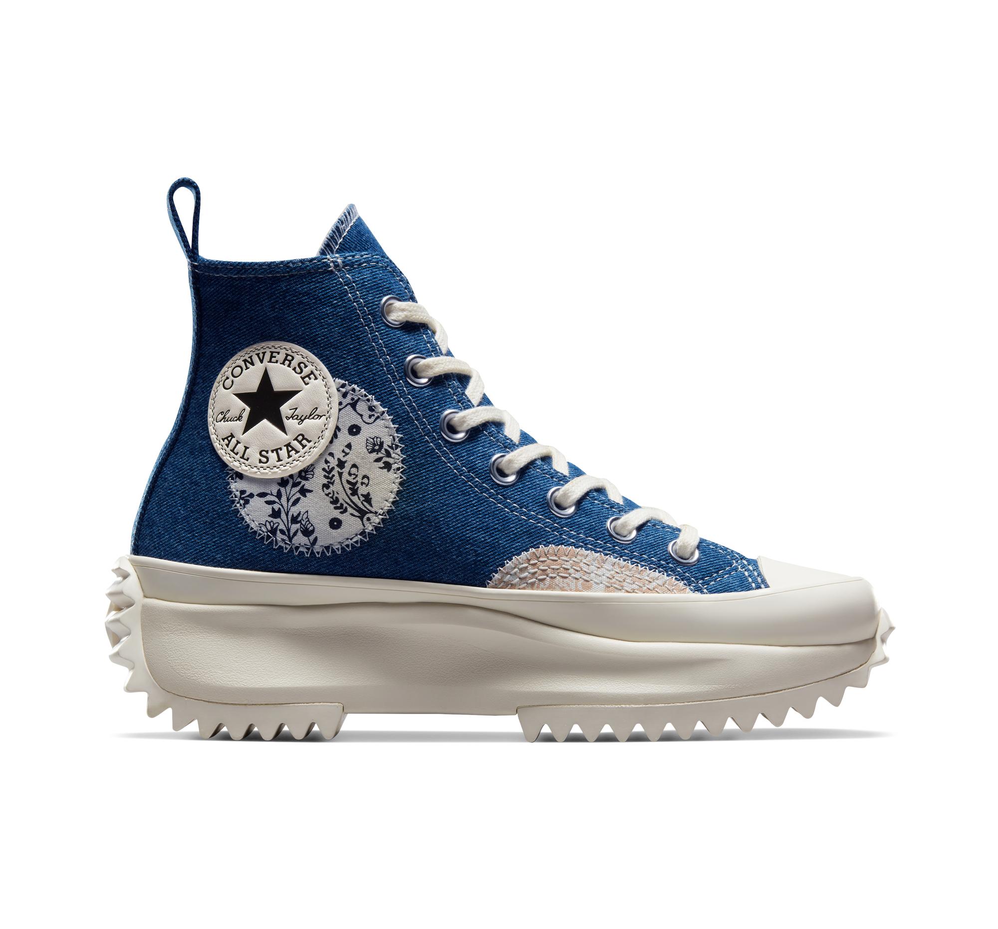 Converse Run Star Hike Platform Denim Patchwork Canvas For in Blue