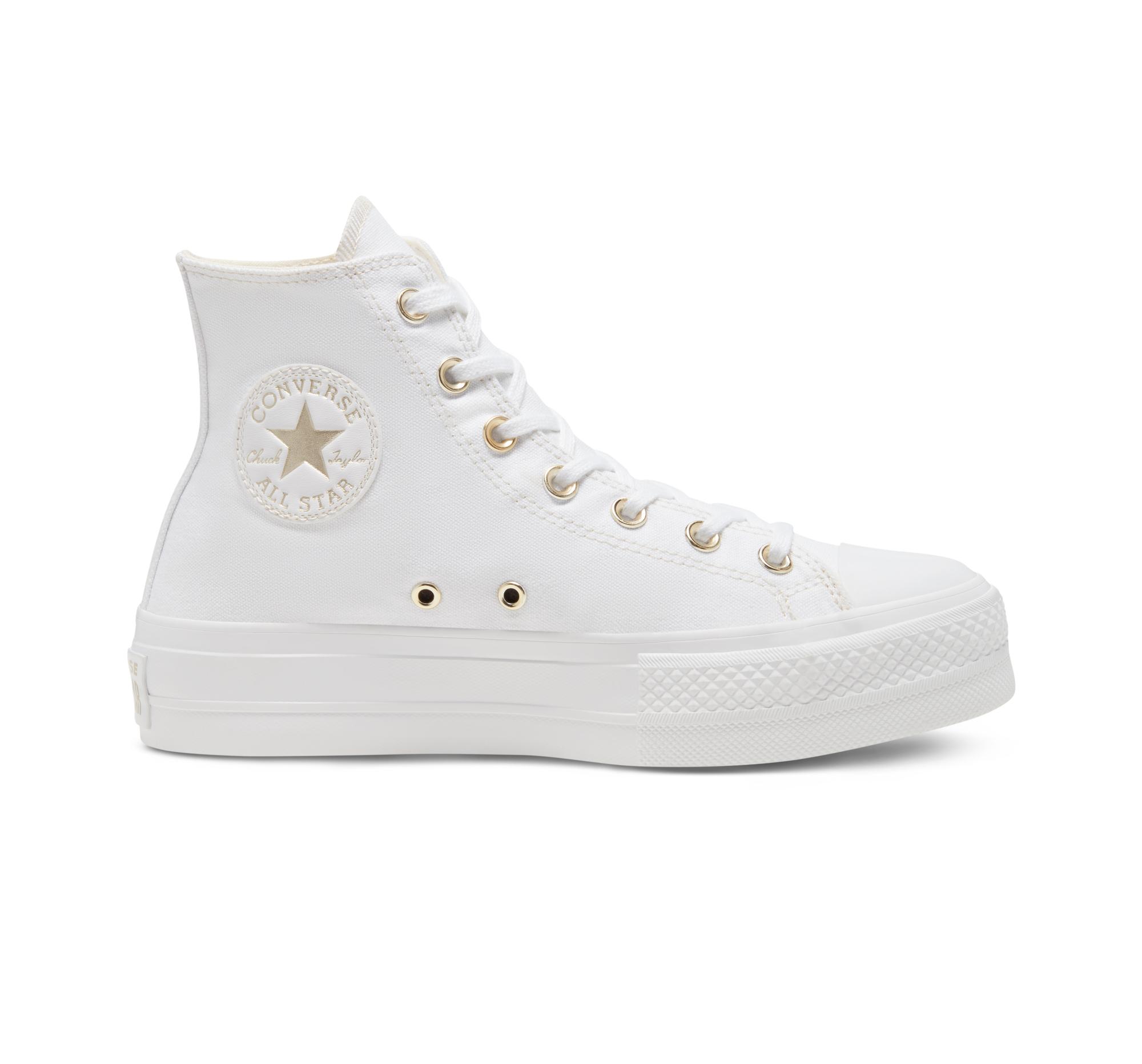 white and rose gold platform converse