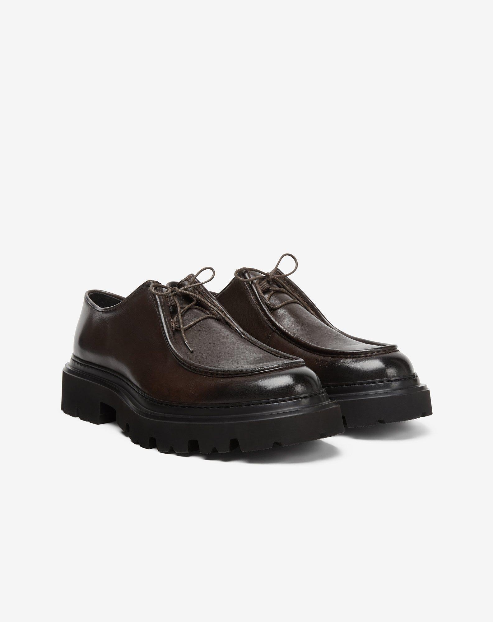 Corneliani Dark Aged Calfskin Tie-Up Shoes in Black for Men  display picture 2