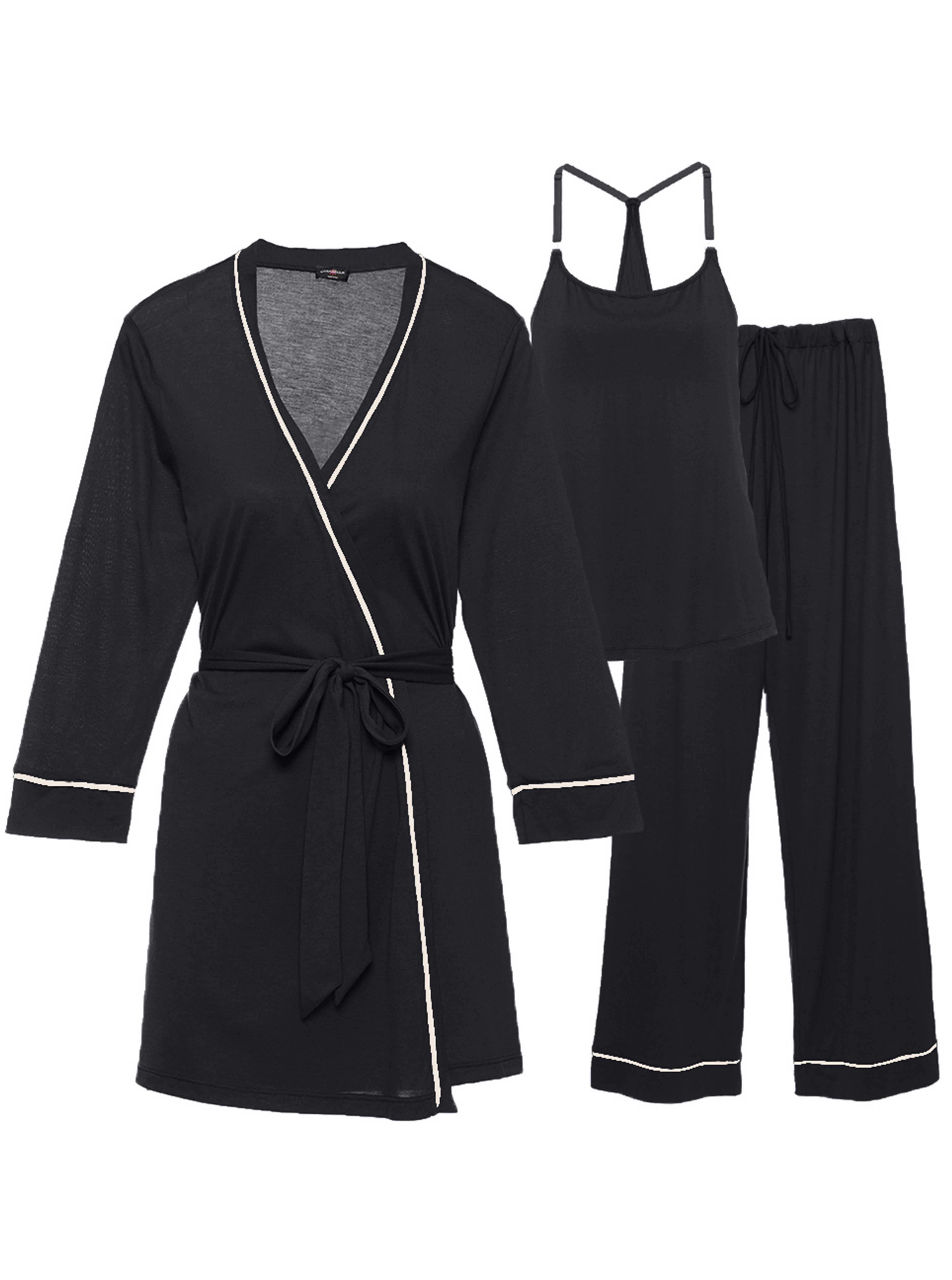Cosabella Cotton Maternity Bella Let Me Sleep 3 Piece Pajama Set in Black/Ivory (Black) Save