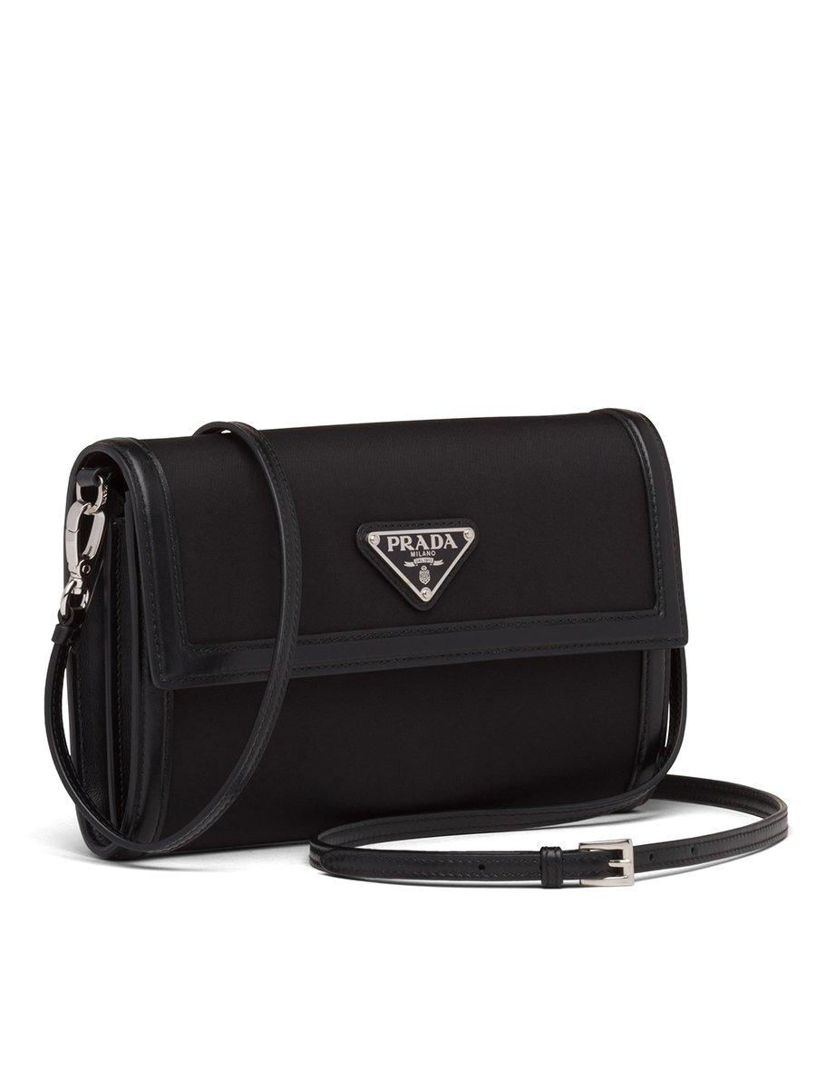 Prada - Black Leather & Nylon Wallet with Shoulder Strap