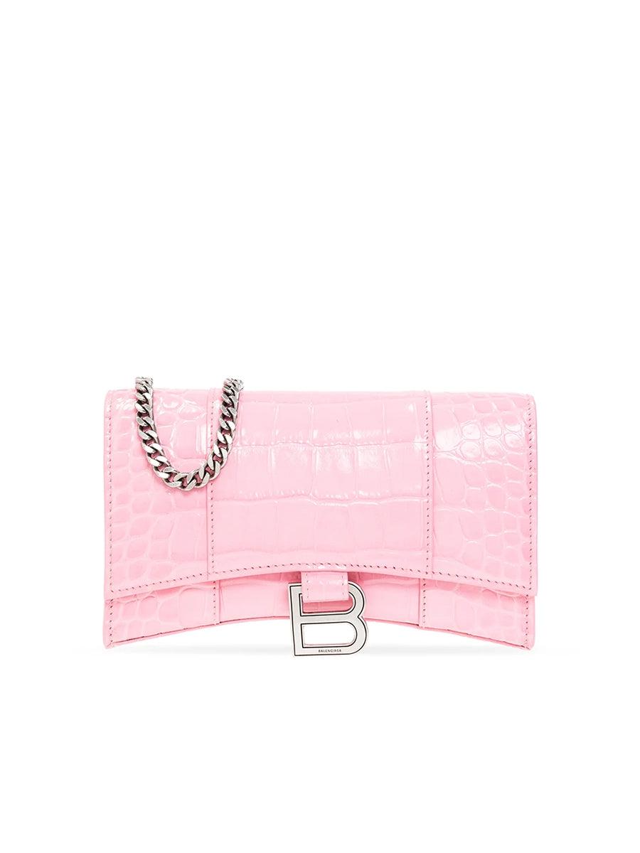 Balenciaga Hourglass Wallet With Chain Crocodile Embossed In Pink | Lyst UK