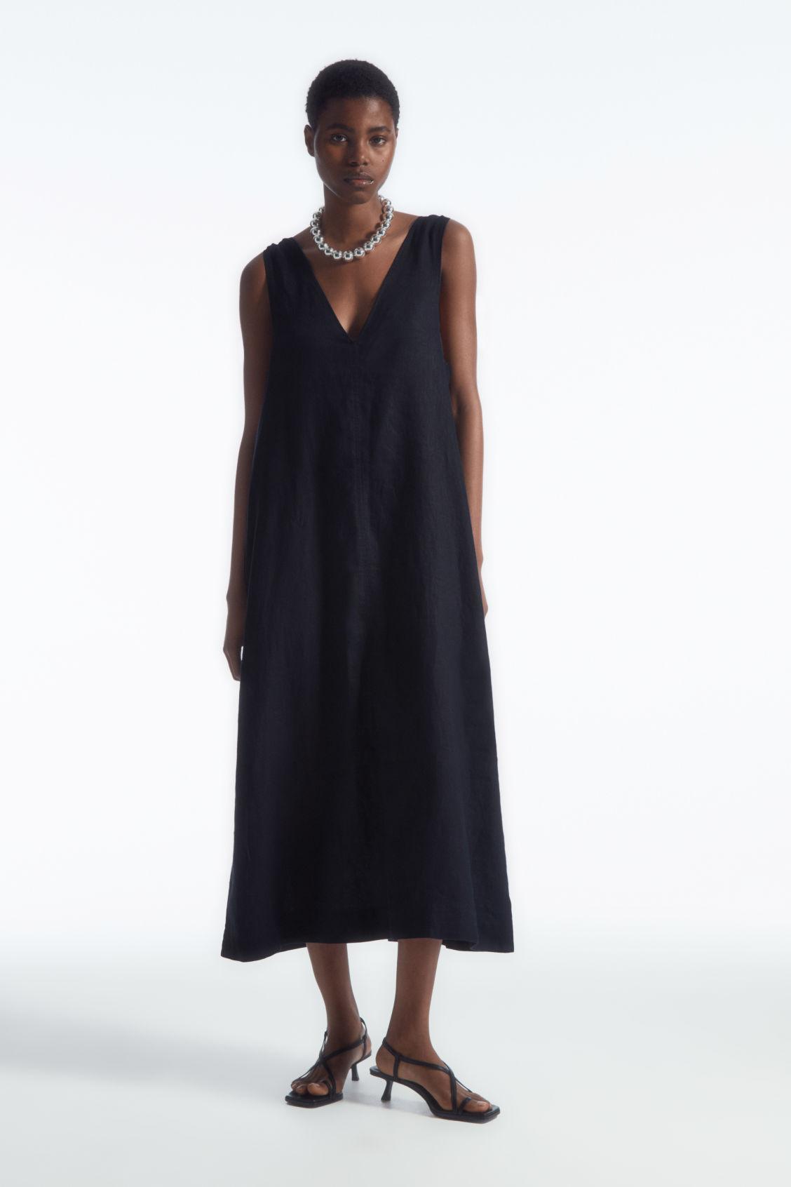 COS Bow-detail Linen Midi Dress in Blue | Lyst