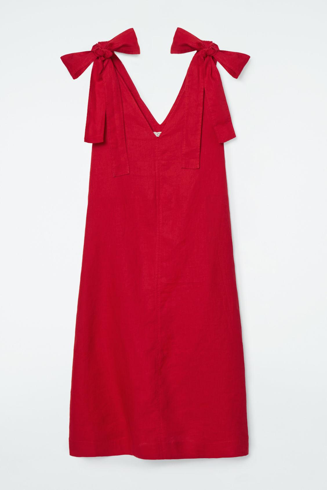 COS Bow-detail Linen Midi Dress in Red | Lyst