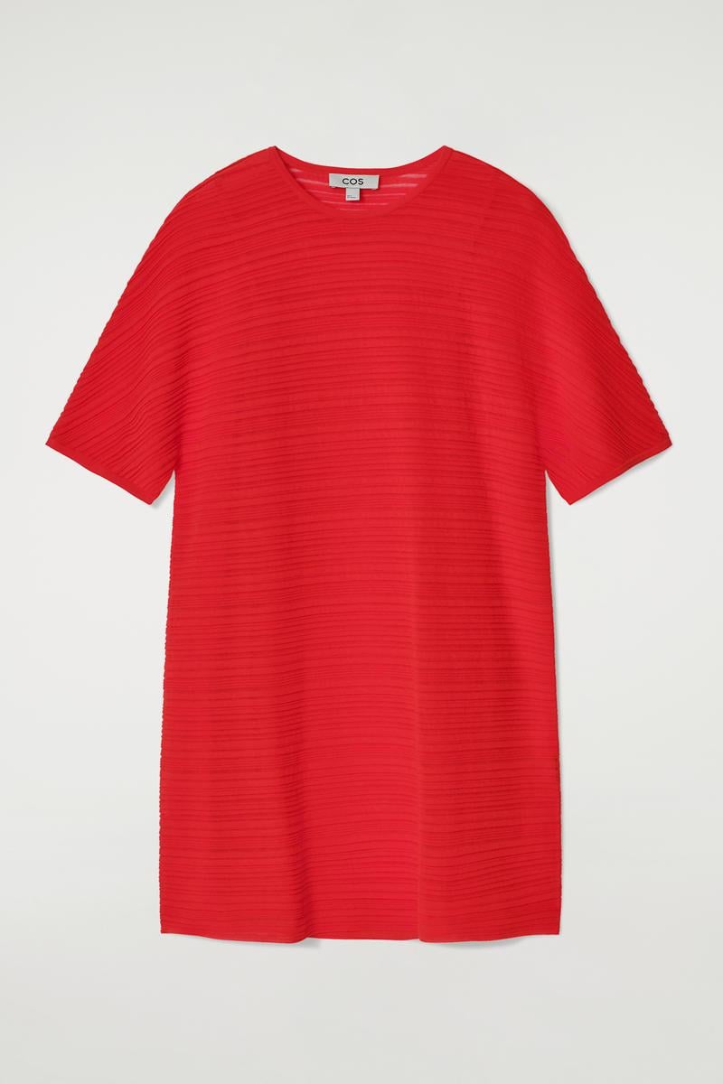 COS Pleated Knitted Mini Dress in Red | Lyst