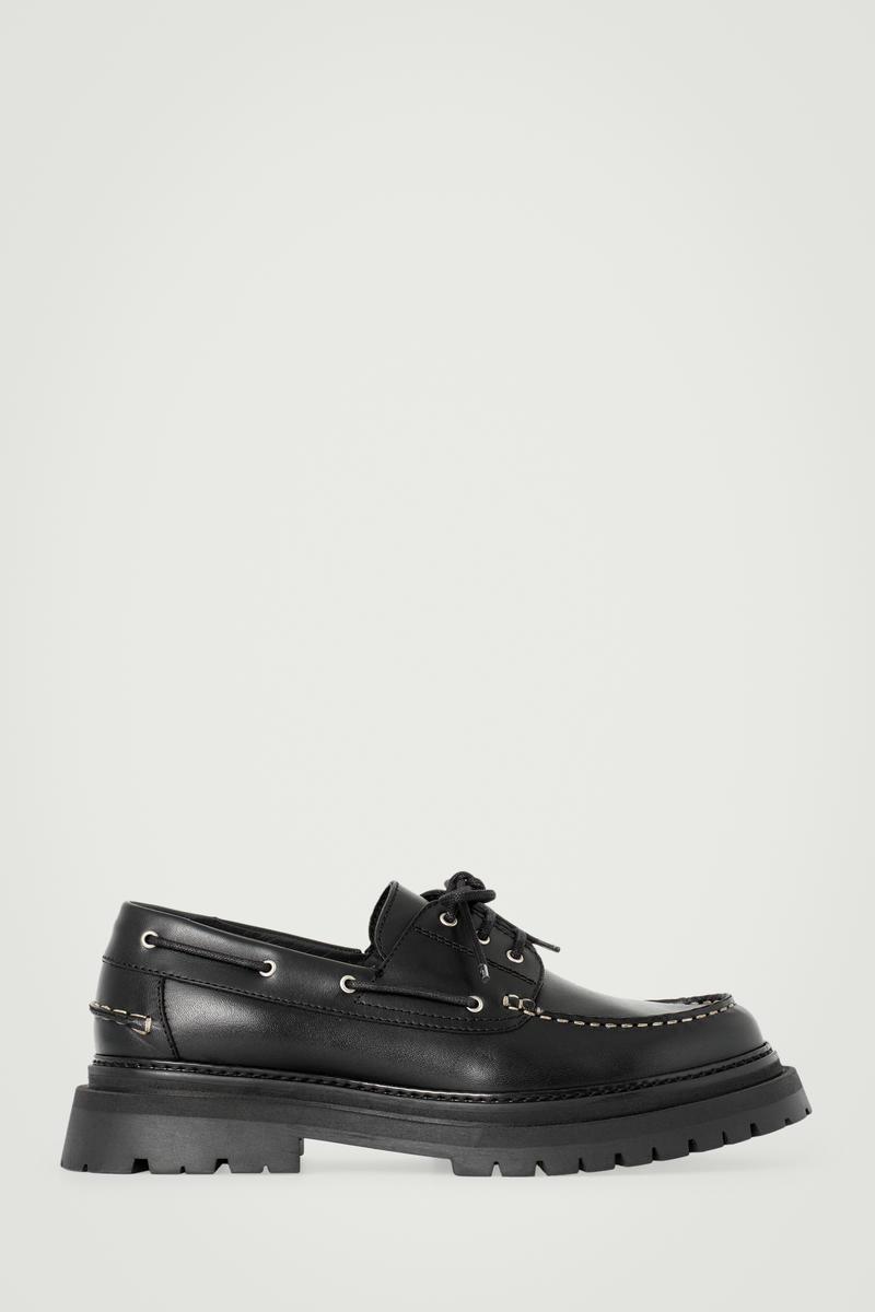 COS Chunky Leather Boat Shoes in Black for Men | Lyst