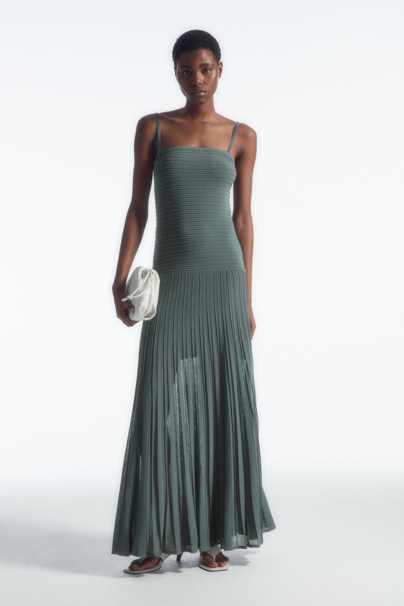 Pleated long dress hot sale