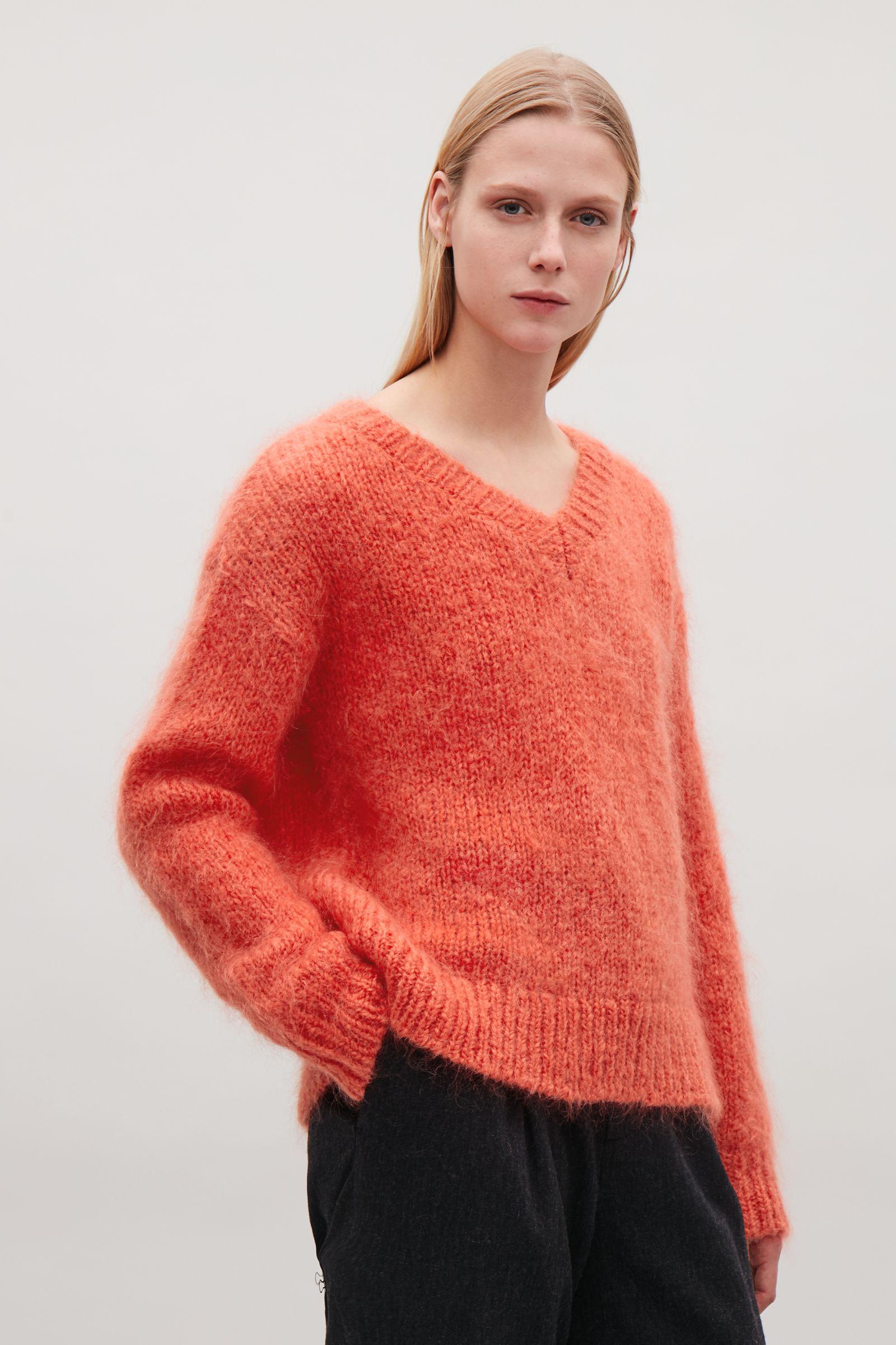 COS Mohair-wool V-neck Jumper in Red - Lyst