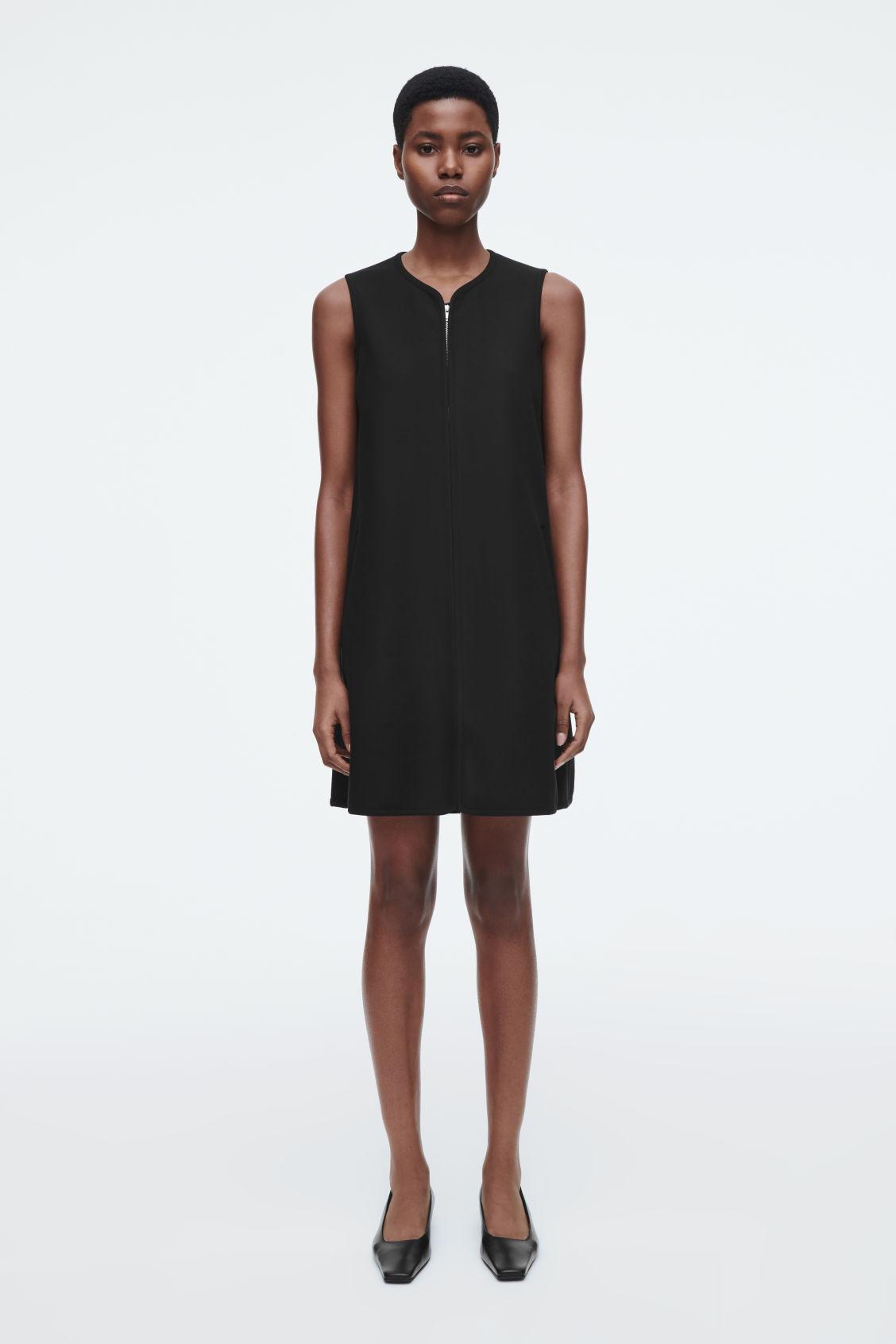 COS Scuba-jersey Zip-up Mini Dress in Black | Lyst