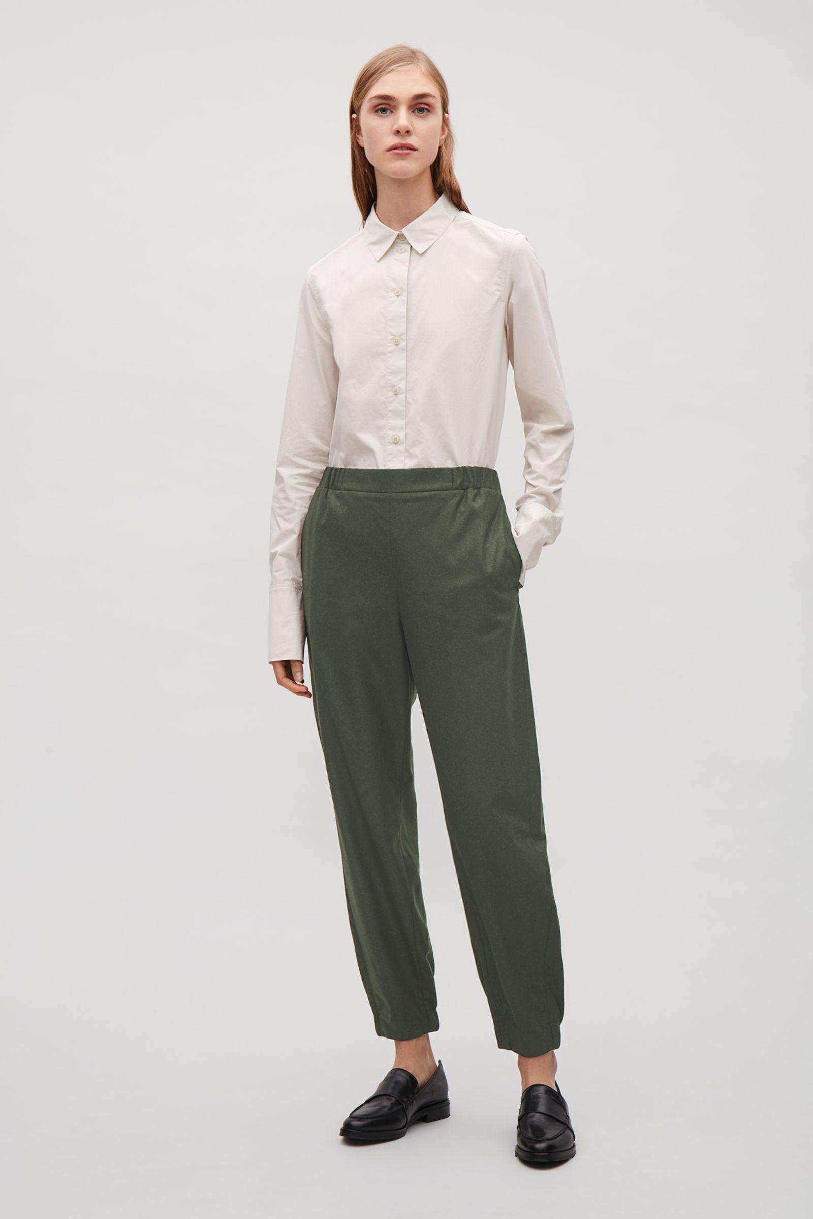 COS Wool Trousers With Elastic Detail in Khaki Green (Green) - Lyst