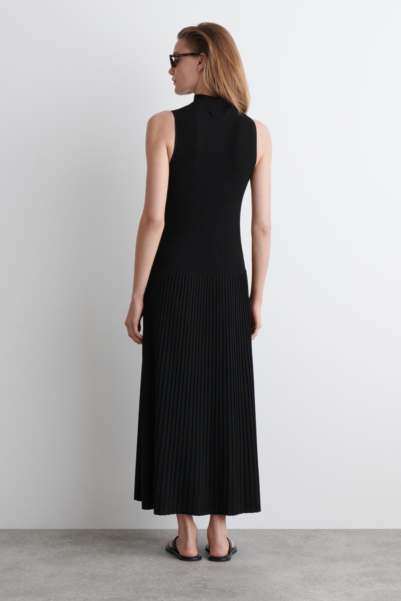 COS Pleated High-Neck Maxi Dress in Black | Lyst