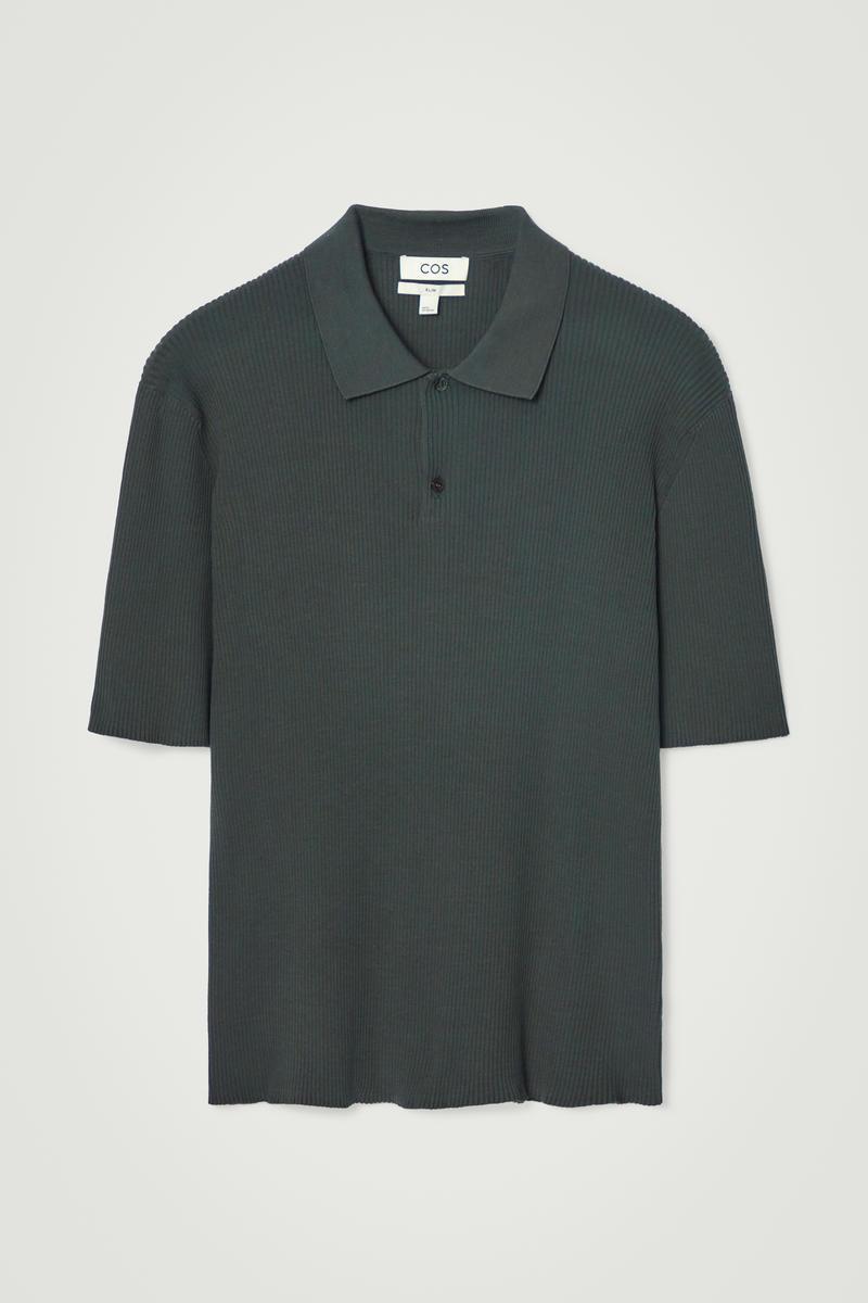 COS Slim Ribbed-knit Polo Shirt in Green for Men Lyst UK