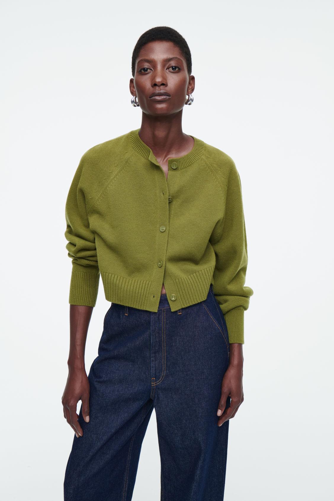 COS Cropped Wool Cardigan in Green Lyst