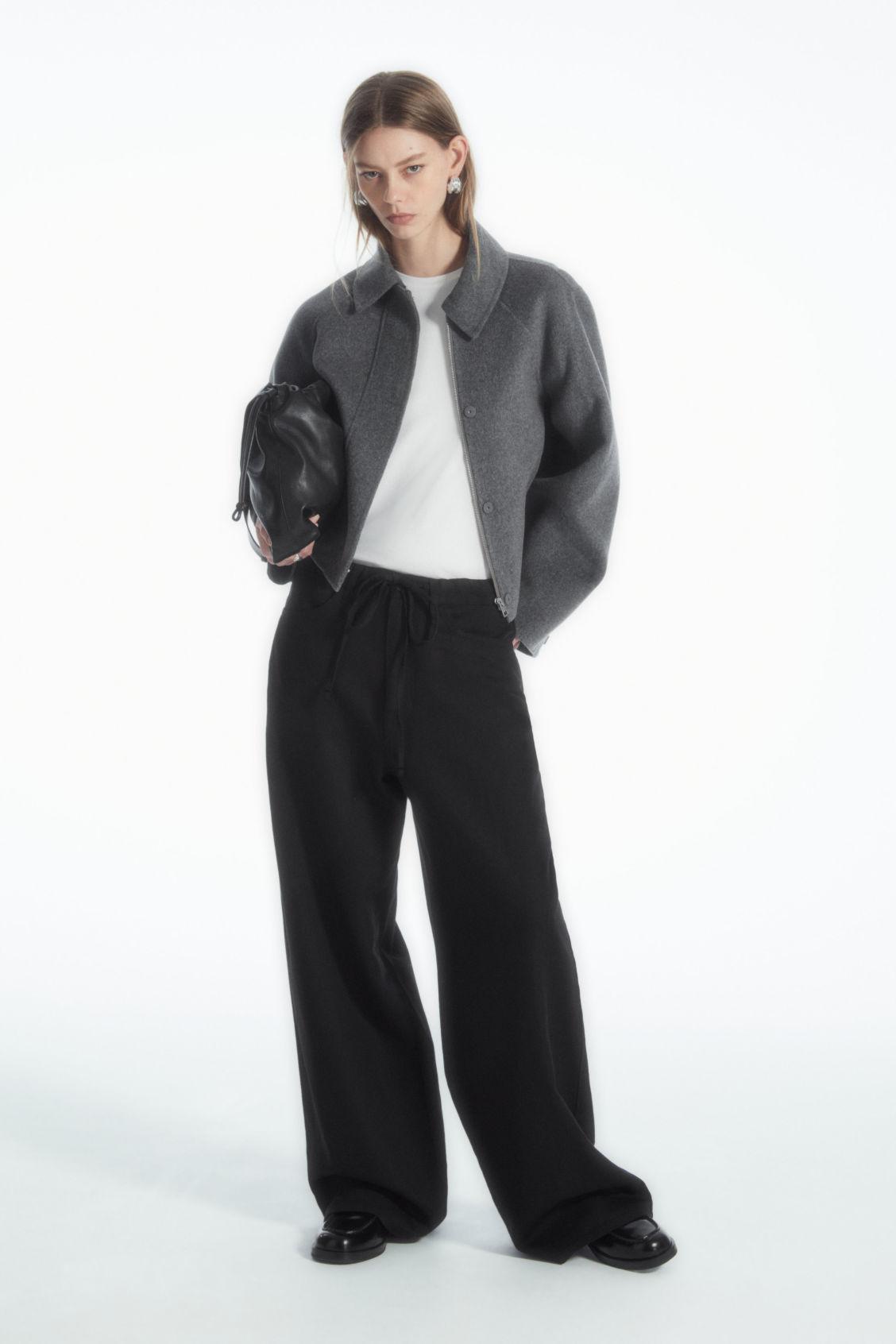 BOXY DENIM ZIP-UP JACKET - WASHED BLACK
