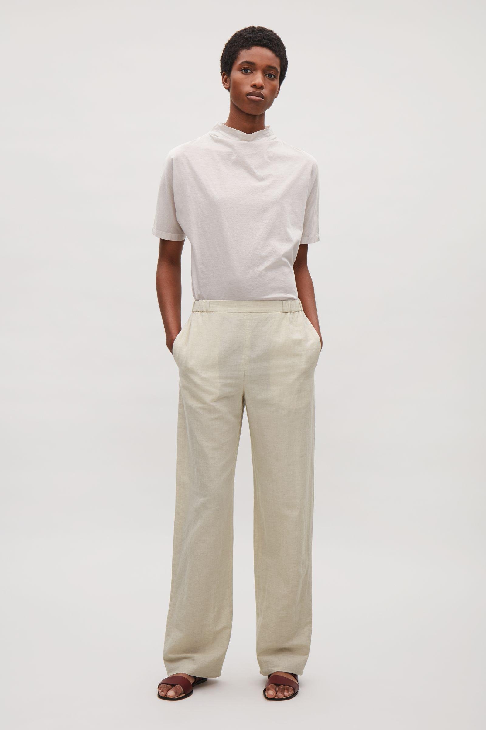 40% OFF on H&M Women Beige Wide Linen-blend Trouser on Myntra |  PaisaWapas.com