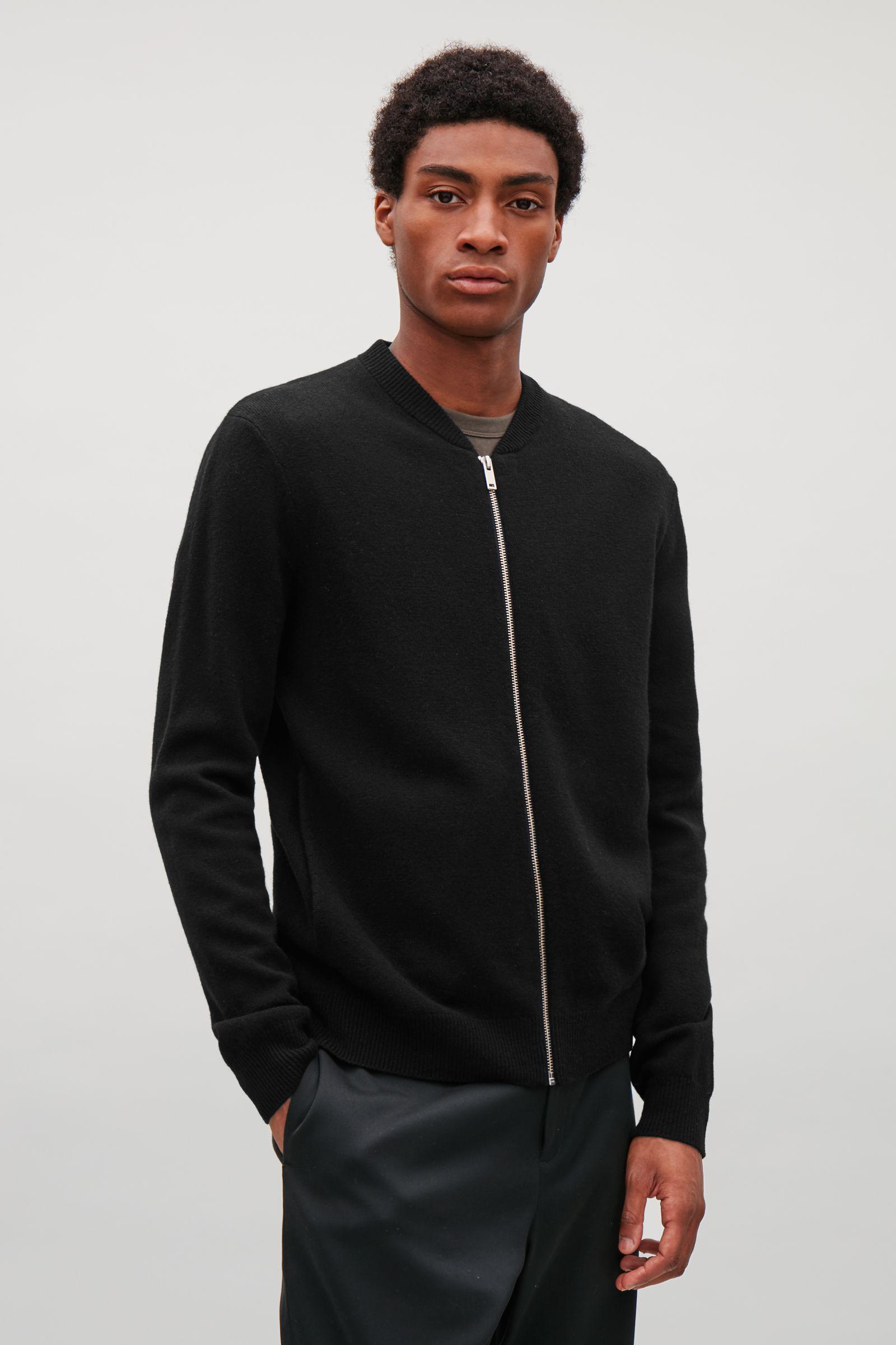 COS Wool Zip-up Cardigan in Black for Men | Lyst