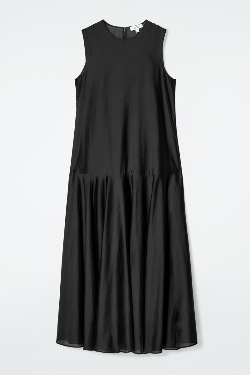 cos sheer maxi dress POLKA-DOT SHEER-PANEL MAXI DRESS - BLACK